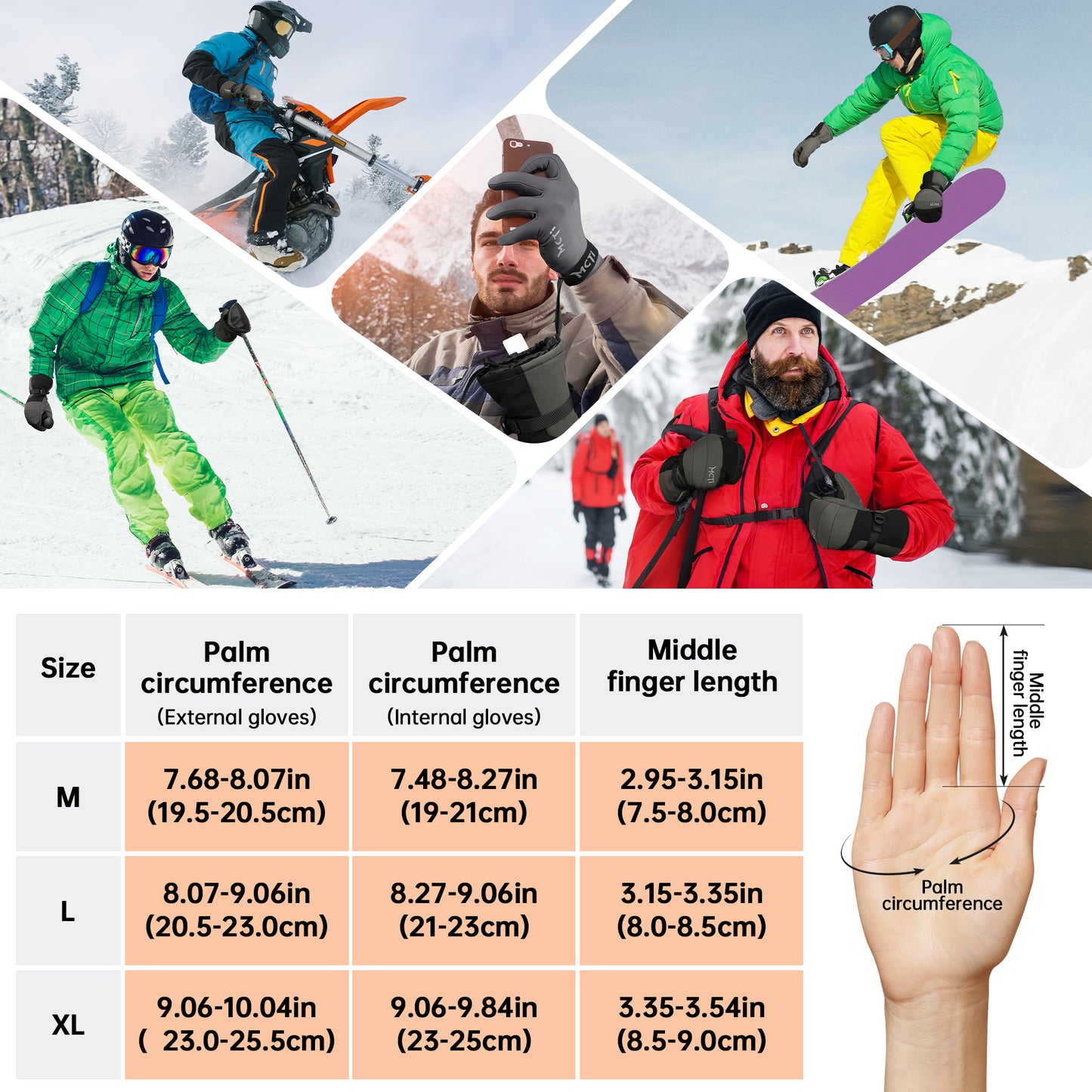MCTi 2-in-1 Ski Gloves and Fleece Liners - 2 Pairs