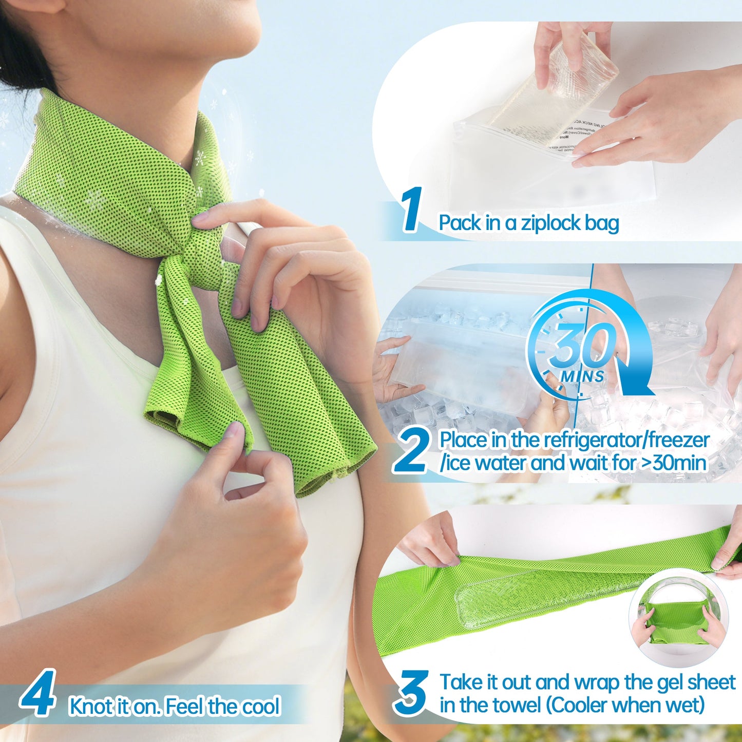 ToAcsy Dual-Action Cooling Neck Wraps, 37”x12” Cooling Towel + 220g Gel Sheet, Neck Coolers for Hot Weather, Ice Pack, Washable Gym Towel (2 Sets) TopAcsy