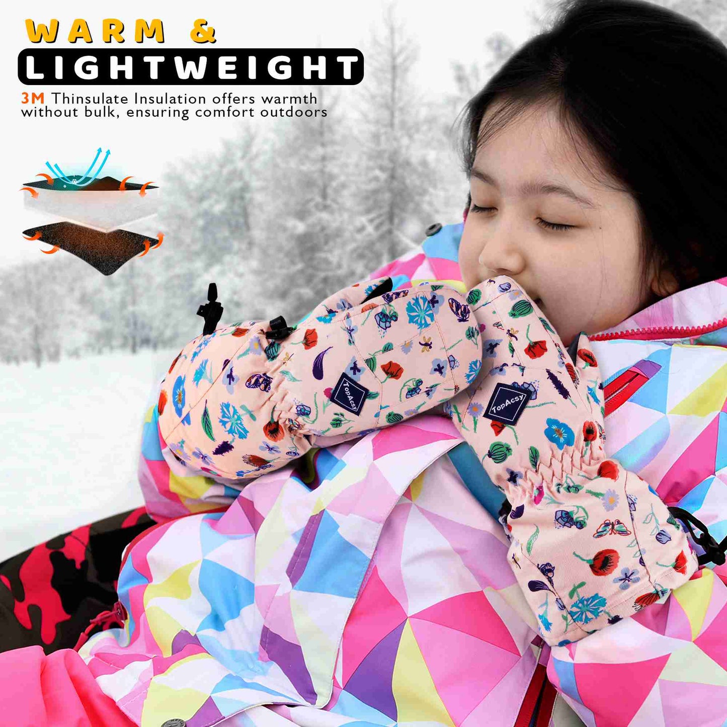 TOPacsy Kids Ski Mittens Waterproof Warm Winter Snow Mittens for Boys Girls TopAcsy