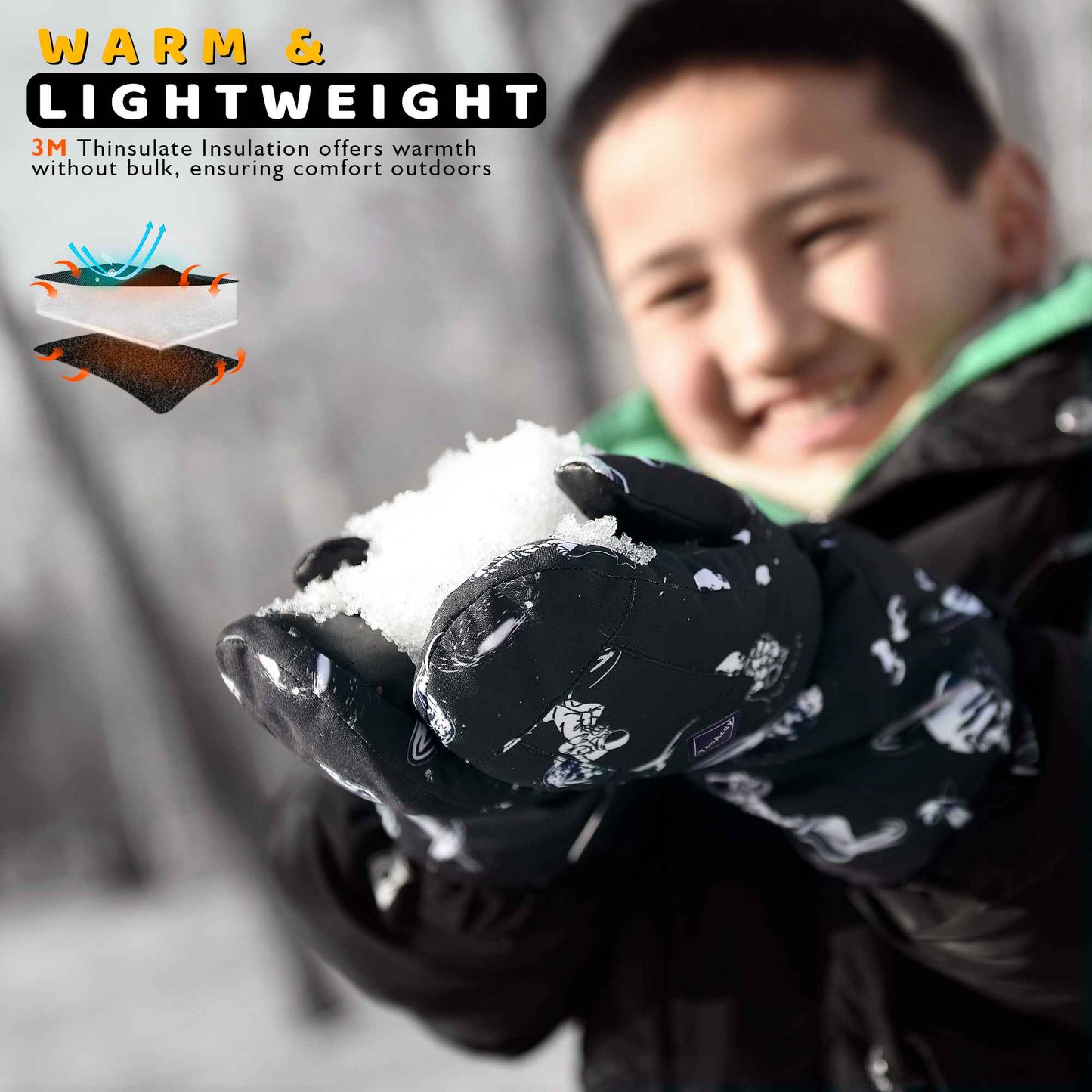 TOPacsy Kids Ski Mittens Waterproof Warm Winter Snow Mittens for Boys Girls TopAcsy