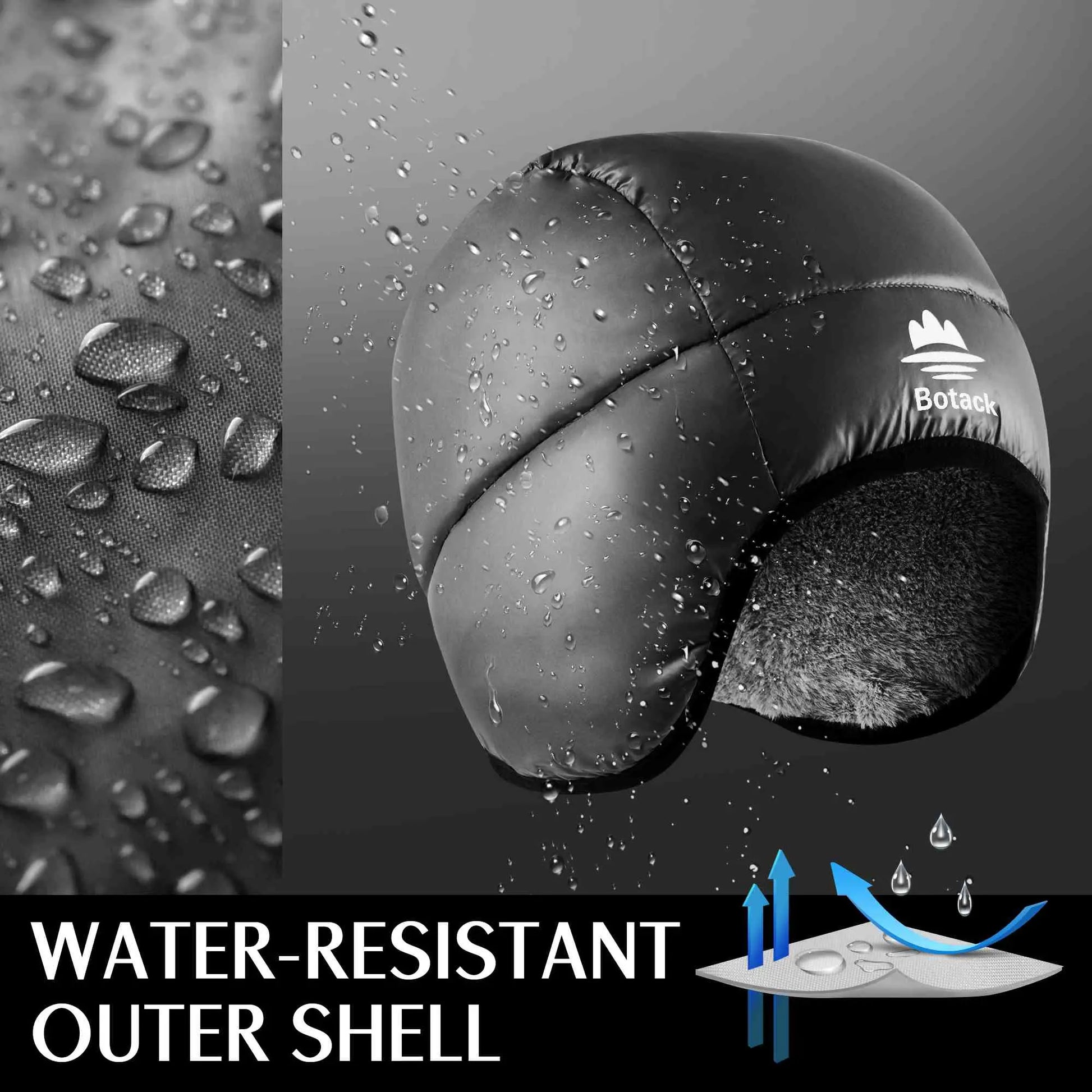 Botack Down Filled Earflap Hat Ultralight Waterproof Windproof Down Fleece Cap Warm Beanie for Skiing Botack