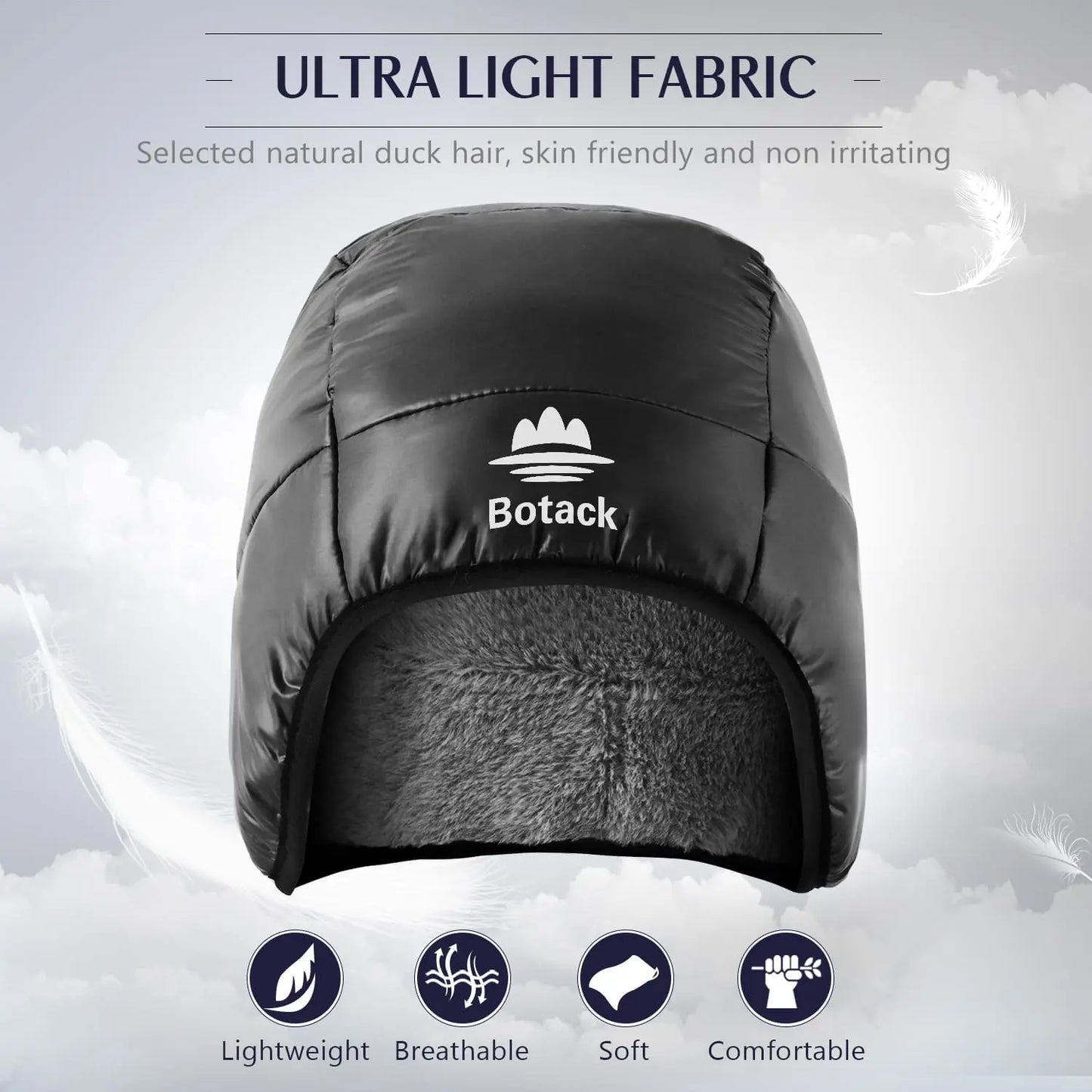 Botack Down Filled Earflap Hat Ultralight Waterproof Windproof Down Fleece Cap Warm Beanie for Skiing Botack