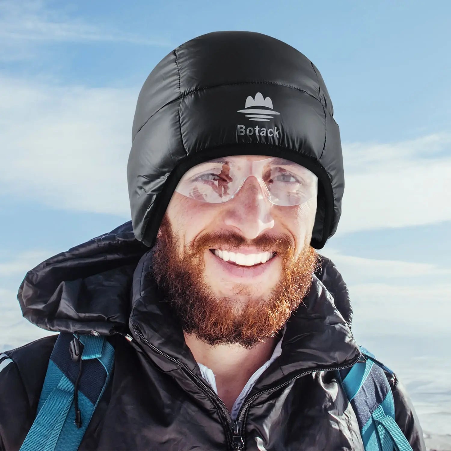 Botack Down Filled Earflap Hat Ultralight Waterproof Windproof Down Fleece Cap Warm Beanie for Skiing Botack