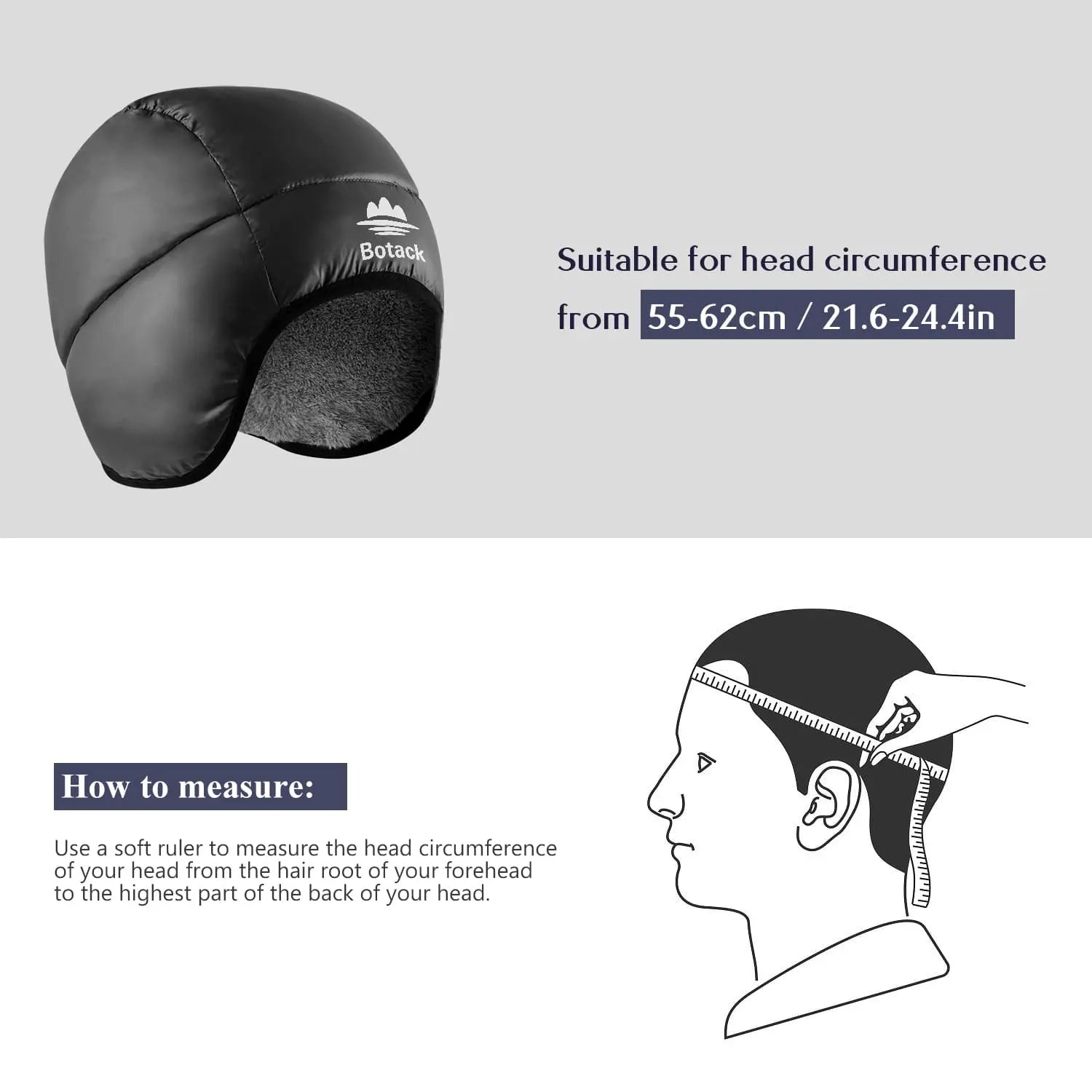 Botack Down Filled Earflap Hat Ultralight Waterproof Windproof Down Fleece Cap Warm Beanie for Skiing Botack