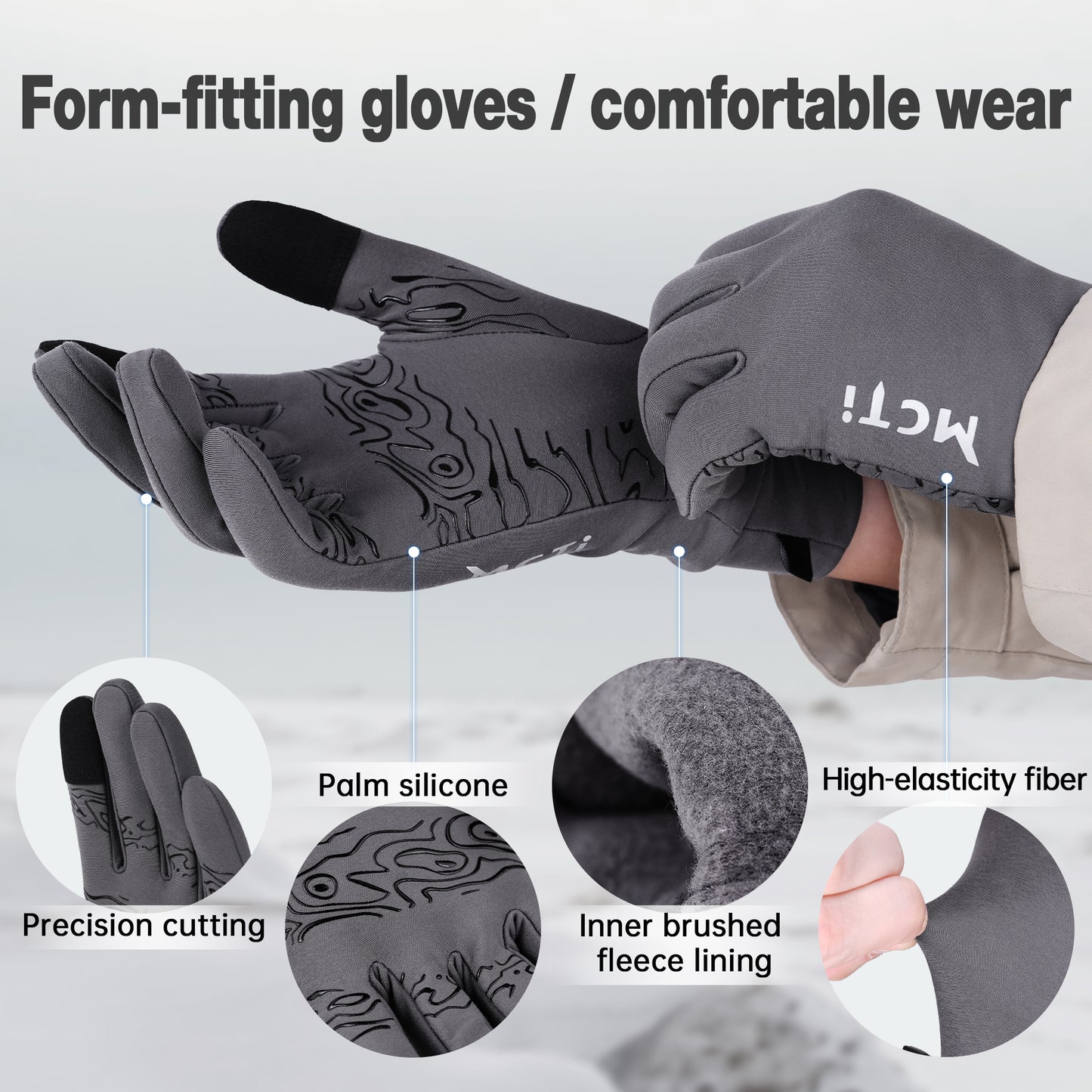 MCTi Lightweight Gloves Liners for Men Women, Touch Screen Gloves with Conductive Microfiber, Palm Silicone, for Running Driving Hiking