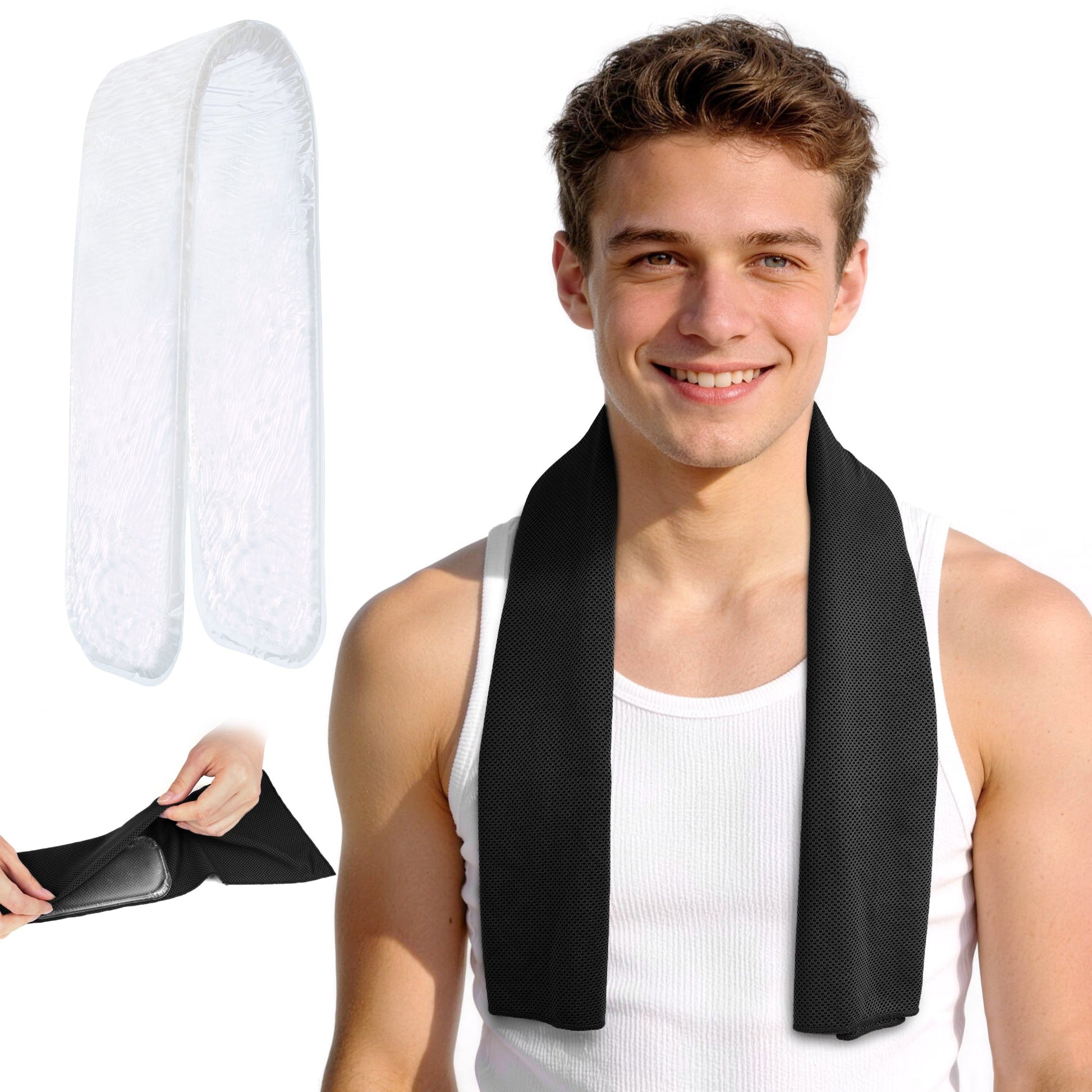 TopAcsy Dual-Action Cooling Neck Wraps, 37”x12” Cooling Towel + 220g Gel Sheet, Neck Coolers for Hot Weather, Ice Pack, Washable Gym Towel TopAcsy