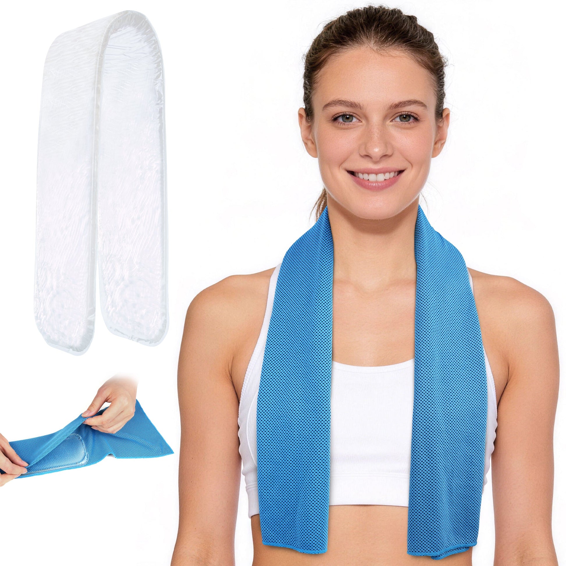 TopAcsy Dual-Action Cooling Neck Wraps, 37”x12” Cooling Towel + 220g Gel Sheet, Neck Coolers for Hot Weather, Ice Pack, Washable Gym Towel TopAcsy