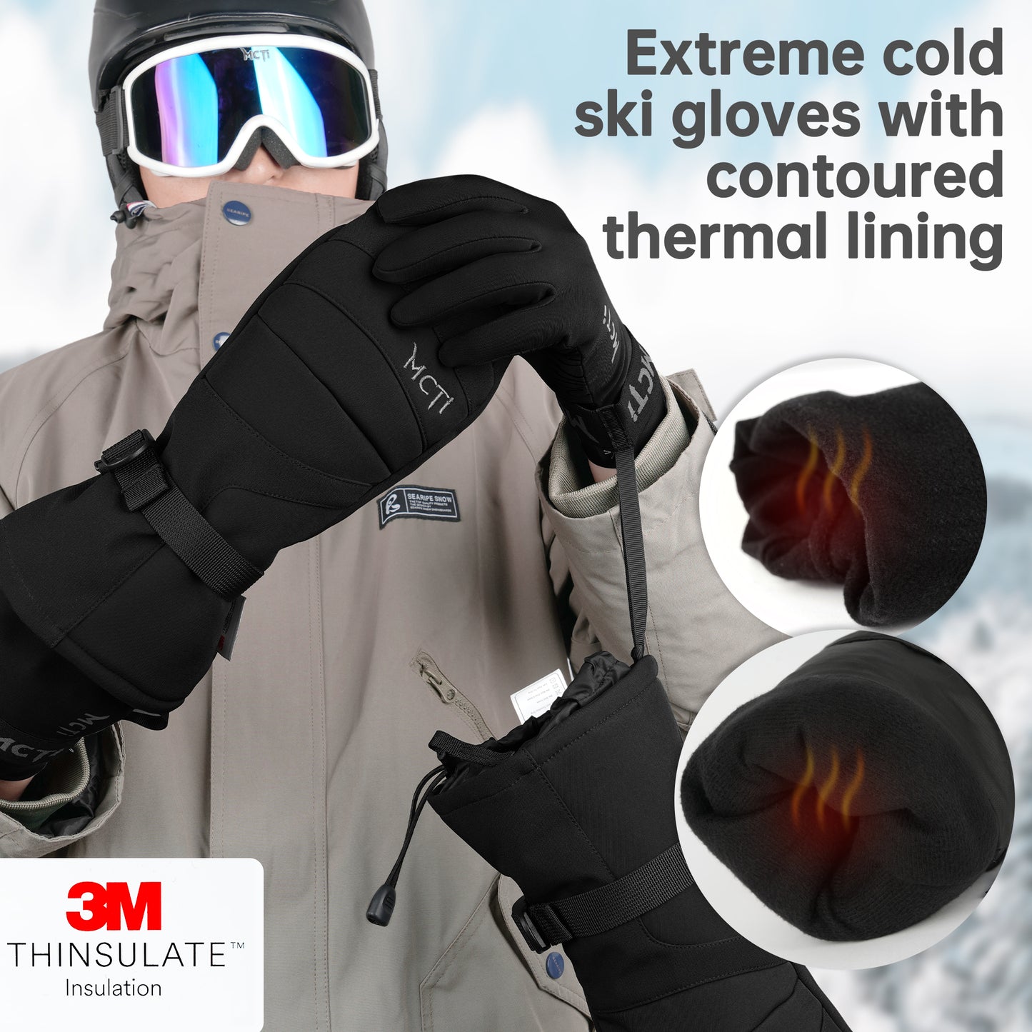 MCTi 2-in-1 Ski Gloves and Fleece Liners - 2 Pairs