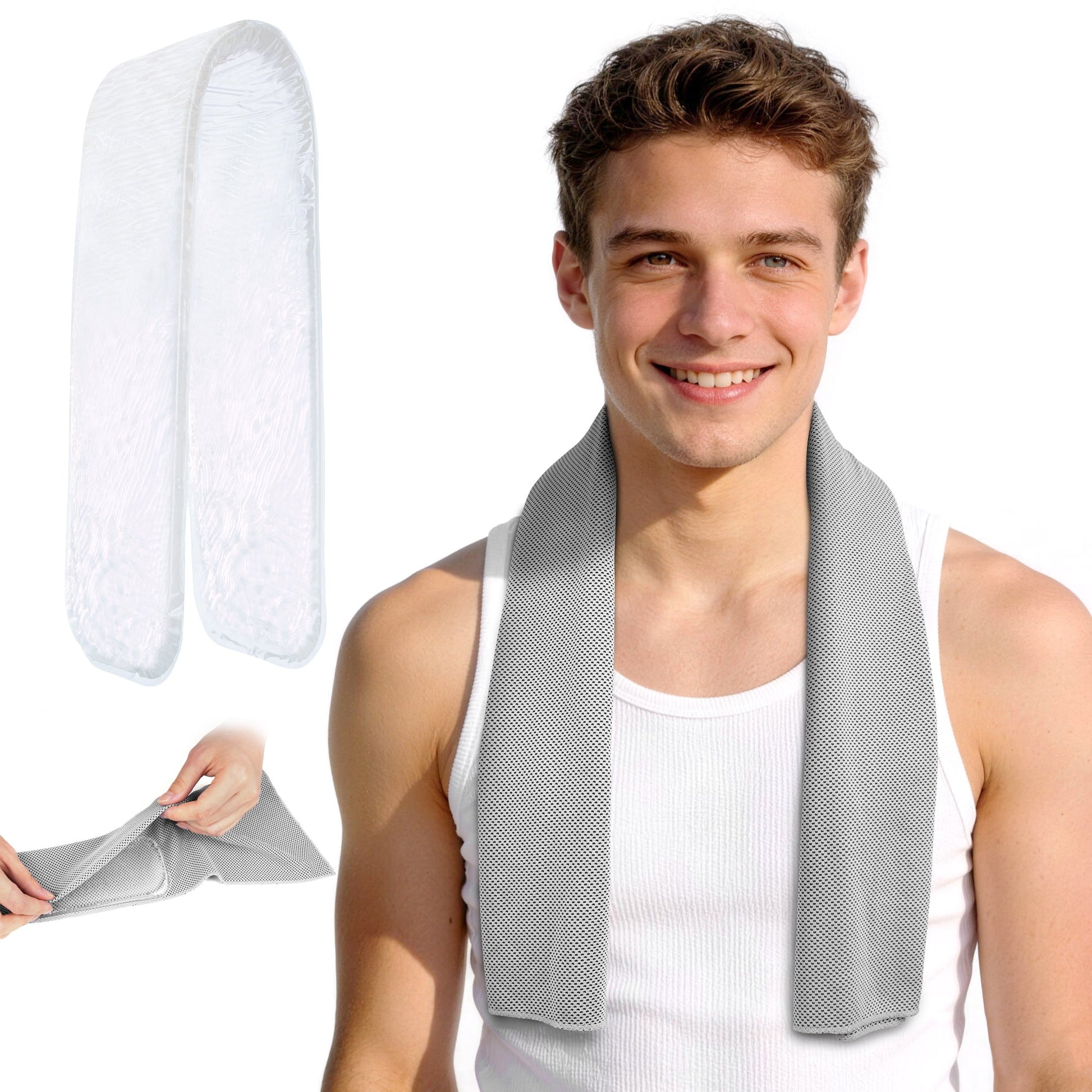 TopAcsy Dual-Action Cooling Neck Wraps, 37”x12” Cooling Towel + 220g Gel Sheet, Neck Coolers for Hot Weather, Ice Pack, Washable Gym Towel TopAcsy