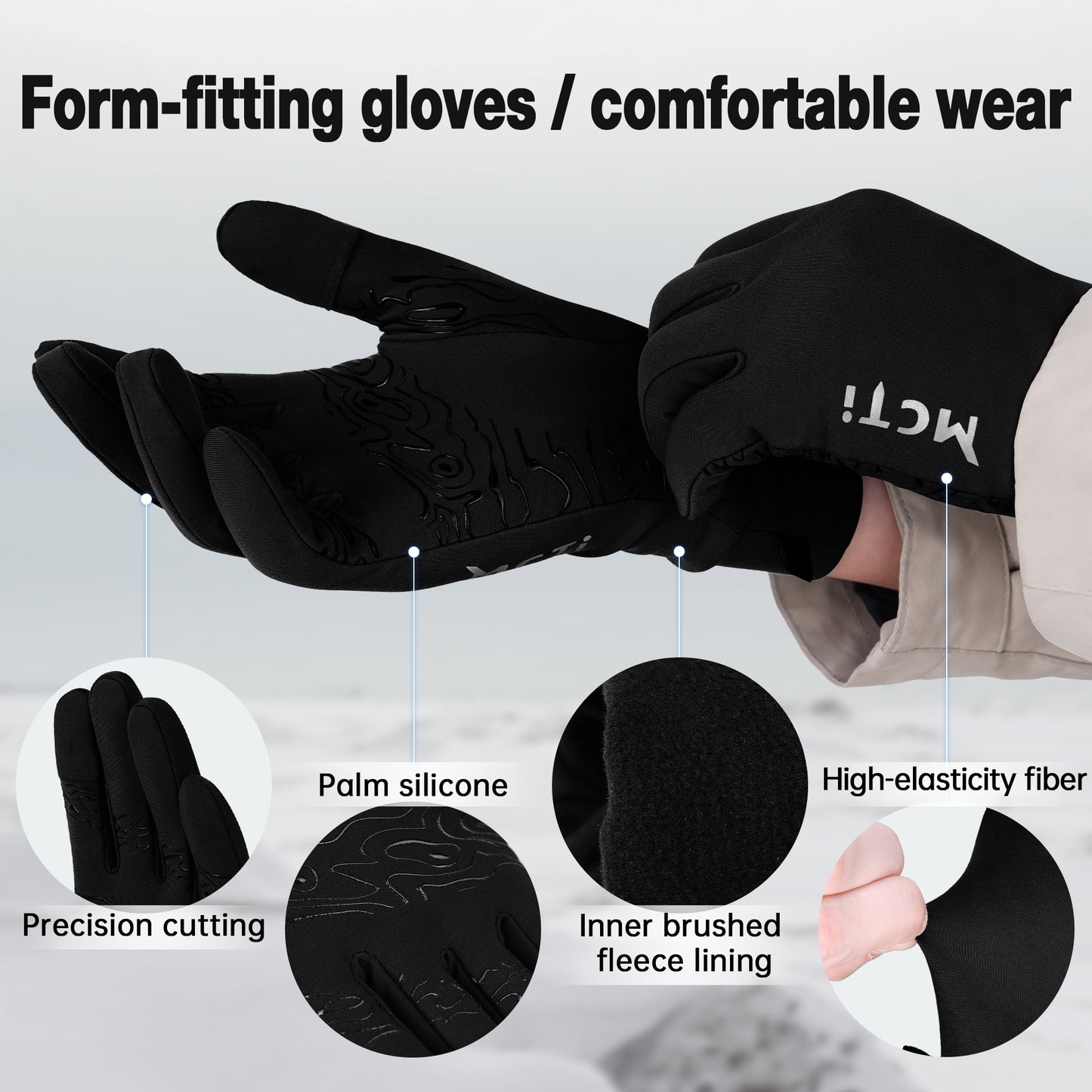 MCTi Lightweight Gloves Liners for Men Women, Touch Screen Gloves with Conductive Microfiber, Palm Silicone, for Running Driving Hiking