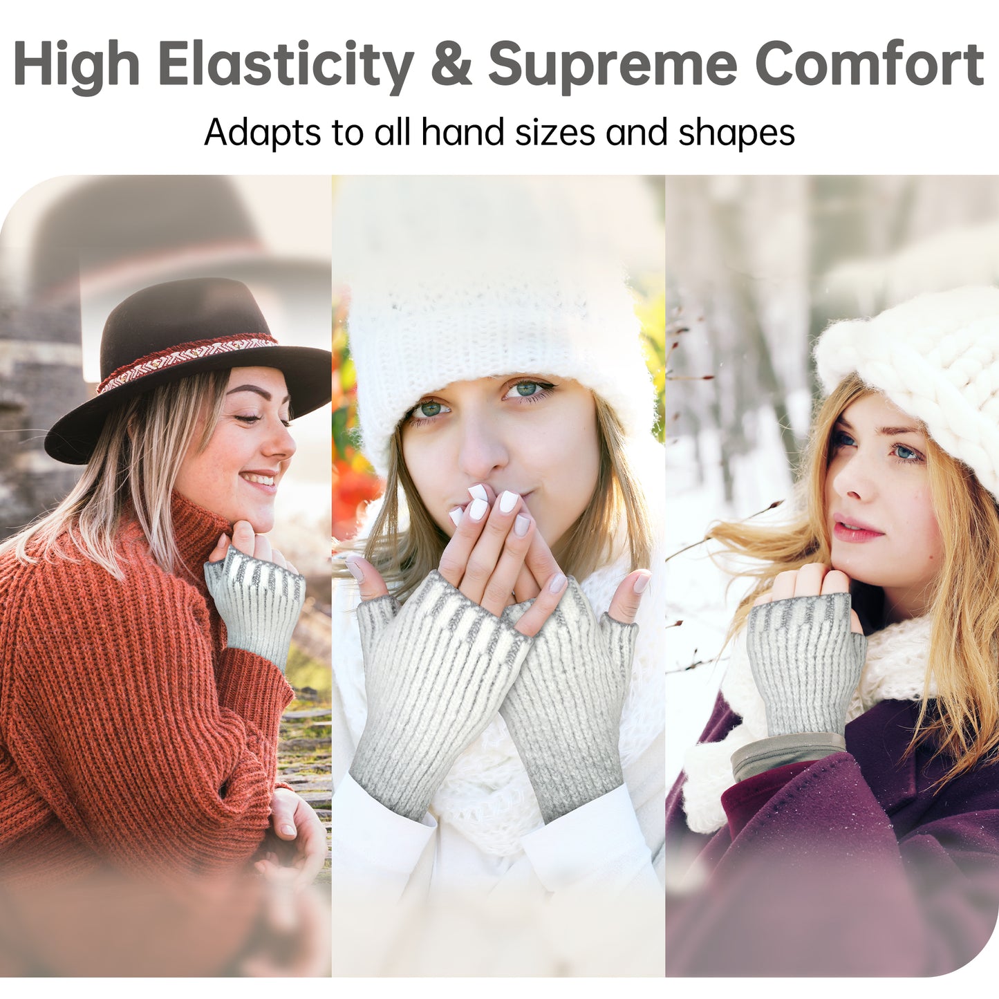 MCTi Winter Gloves for Women, Fingerless Mittens Knitted, Typing Gloves with Long Wrist Cuff, Warm for Cold Weather