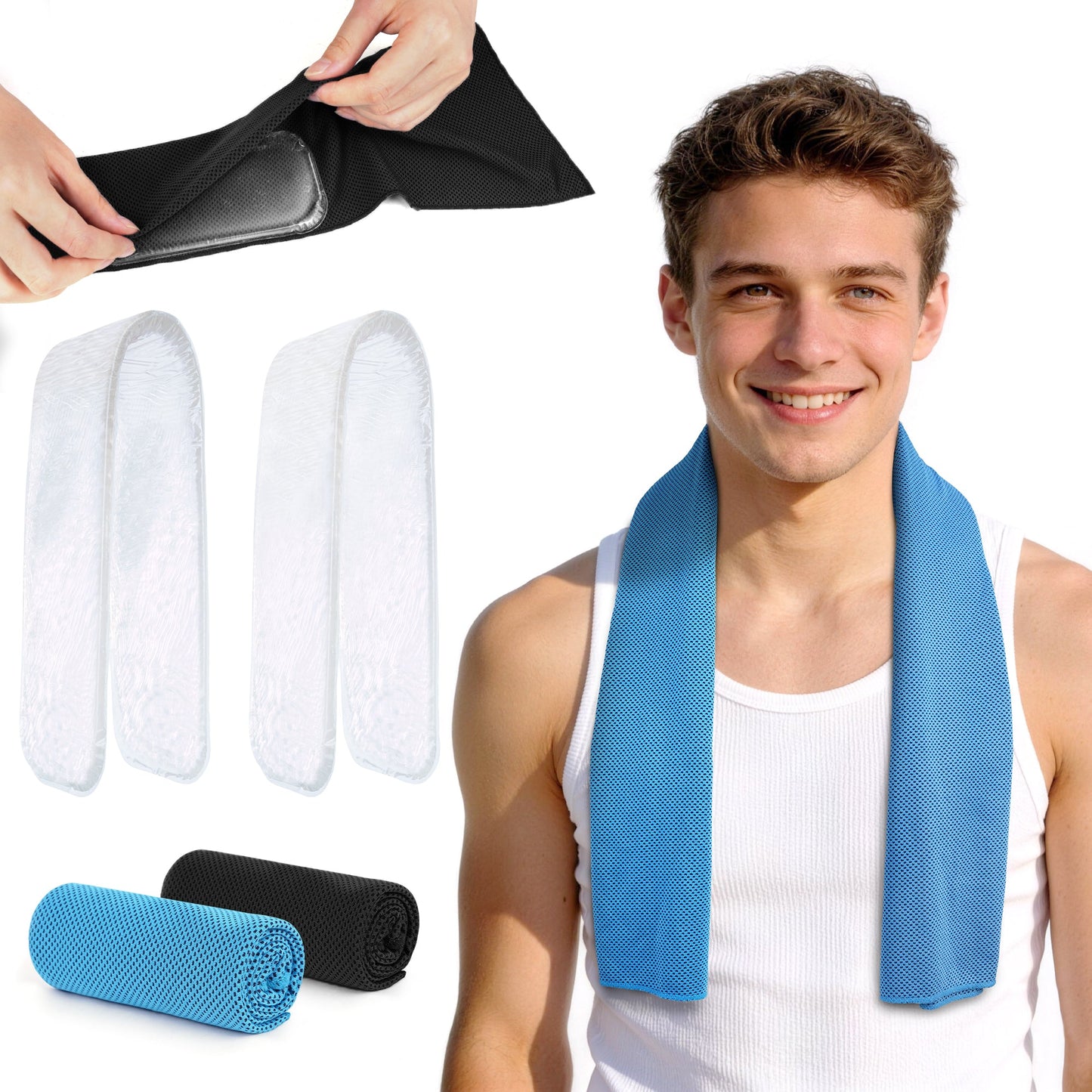 ToAcsy Dual-Action Cooling Neck Wraps, 37”x12” Cooling Towel + 220g Gel Sheet, Neck Coolers for Hot Weather, Ice Pack, Washable Gym Towel (2 Sets) TopAcsy
