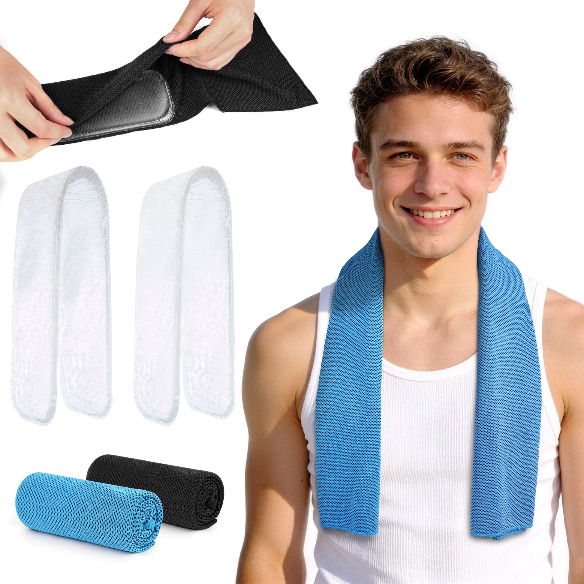 ToAcsy Dual-Action Cooling Neck Wraps, 37”x12” Cooling Towel + 220g Gel Sheet, Neck Coolers for Hot Weather, Ice Pack, Washable Gym Towel (2 Sets) TopAcsy