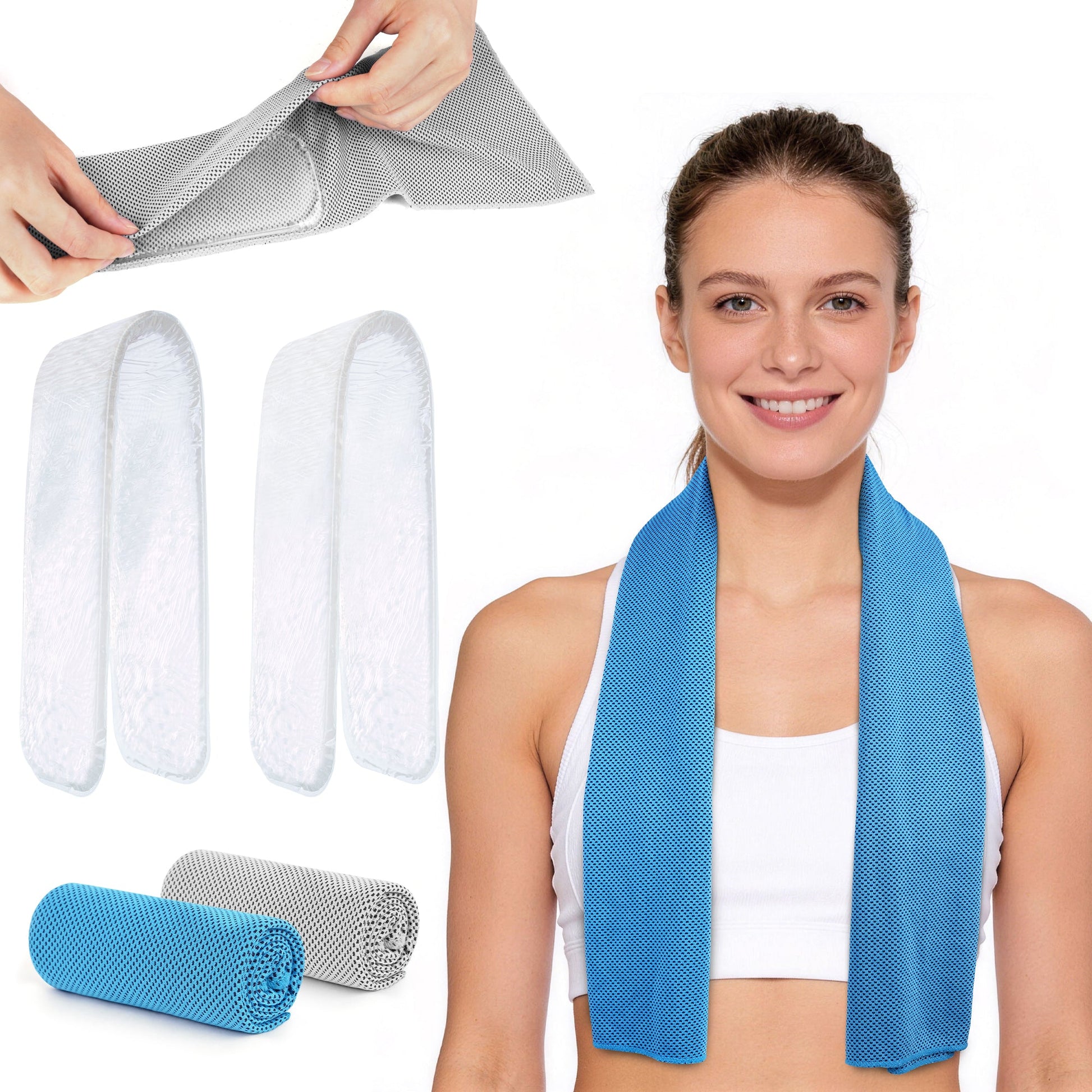 ToAcsy Dual-Action Cooling Neck Wraps, 37”x12” Cooling Towel + 220g Gel Sheet, Neck Coolers for Hot Weather, Ice Pack, Washable Gym Towel (2 Sets) TopAcsy