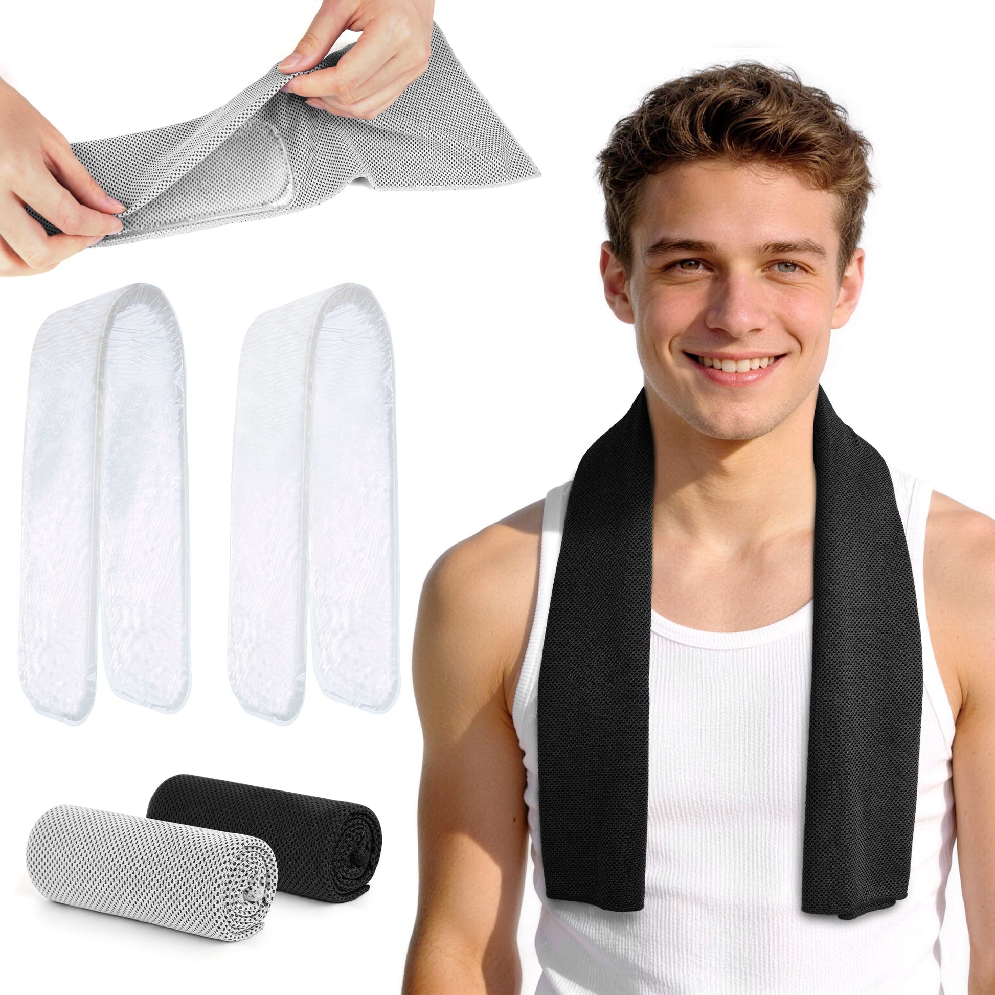 ToAcsy Dual-Action Cooling Neck Wraps, 37”x12” Cooling Towel + 220g Gel Sheet, Neck Coolers for Hot Weather, Ice Pack, Washable Gym Towel (2 Sets) TopAcsy