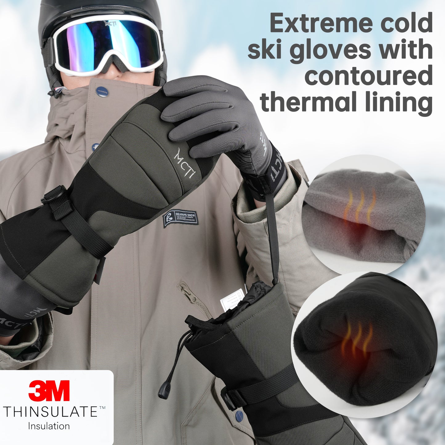 MCTi 2-in-1 Ski Gloves and Fleece Liners - 2 Pairs