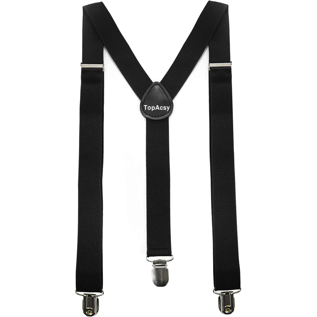 Topacsy Solid Color Mens Suspender with 3 Strong Clips Adjustable Braces Topacsy