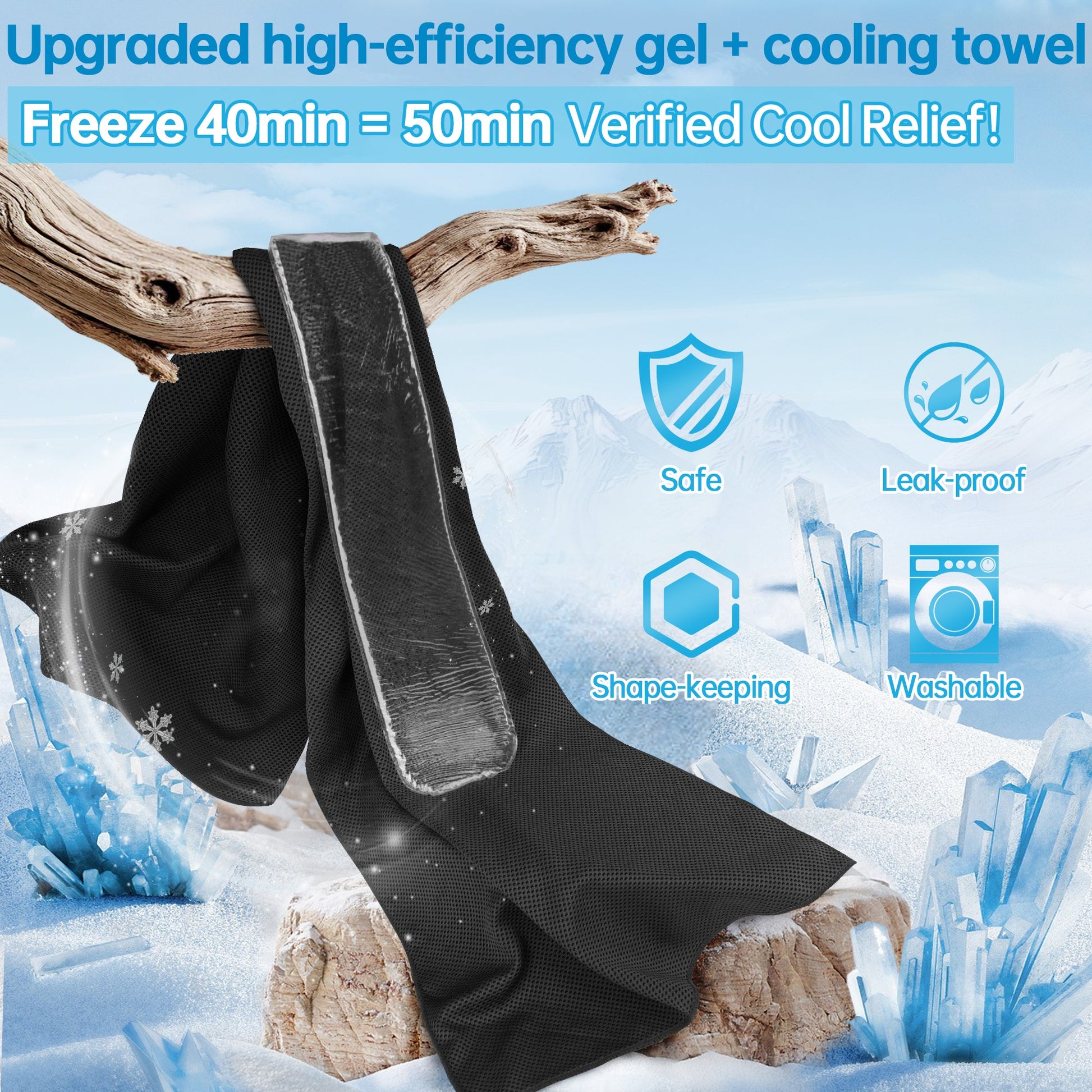 TopAcsy Dual-Action Cooling Neck Wraps, 37”x12” Cooling Towel + 220g Gel Sheet, Neck Coolers for Hot Weather, Ice Pack, Washable Gym Towel TopAcsy