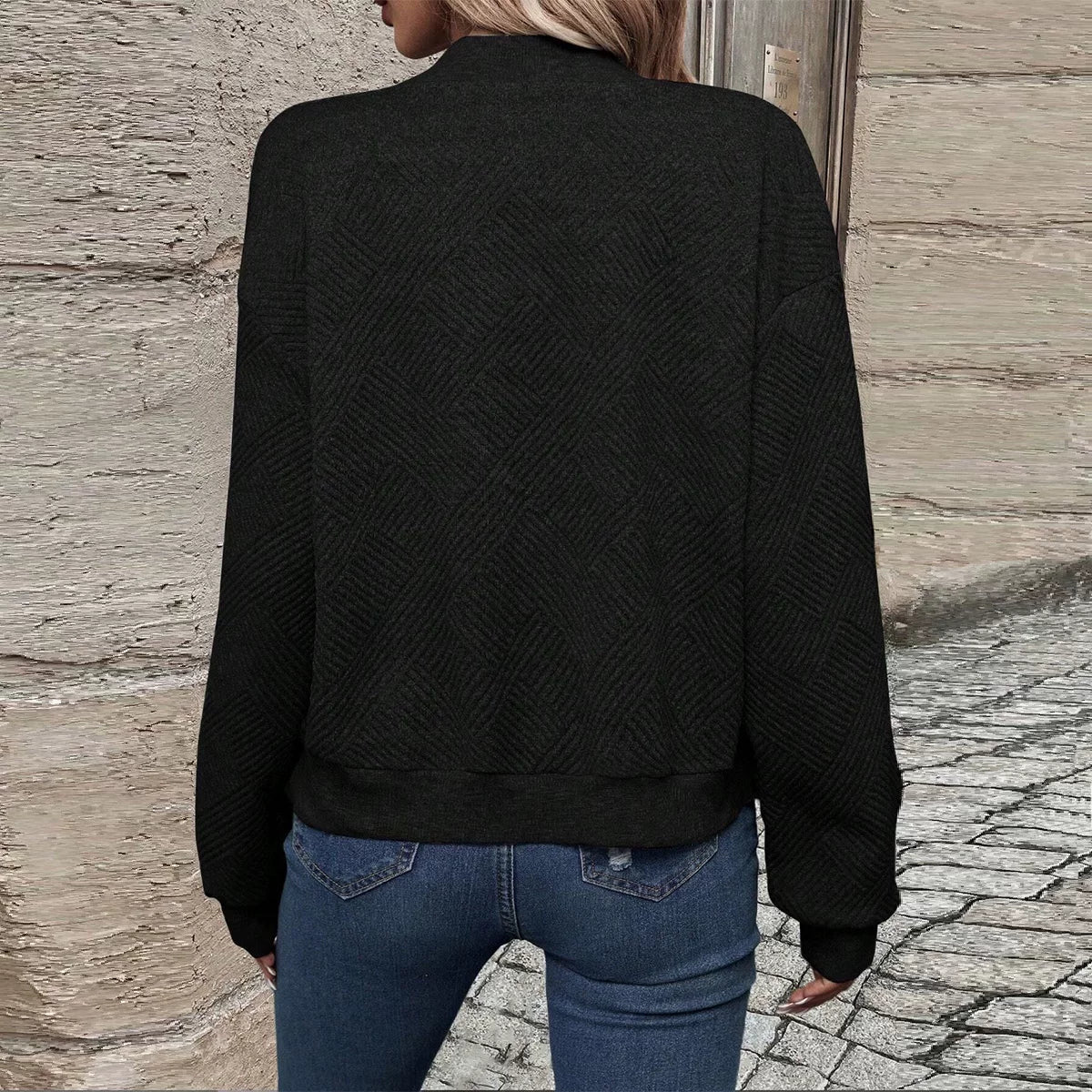 kineed Women's Cropped Bomber Jacket Textured Lightweight Zip Up Fall Fashion Outerwear Long Sleeve Casual Jacket KINEED