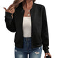 kineed Women's Cropped Bomber Jacket Textured Lightweight Zip Up Fall Fashion Outerwear Long Sleeve Casual Jacket KINEED