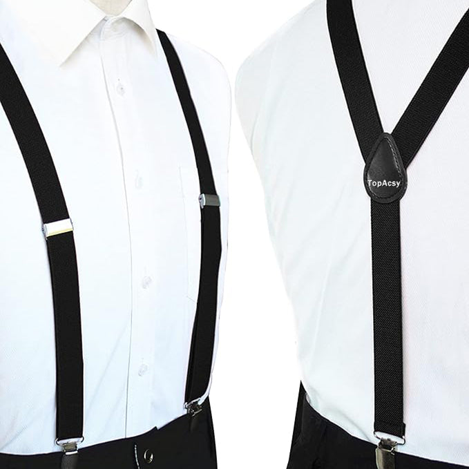 Topacsy Solid Color Mens Suspender with 3 Strong Clips Adjustable Braces Topacsy