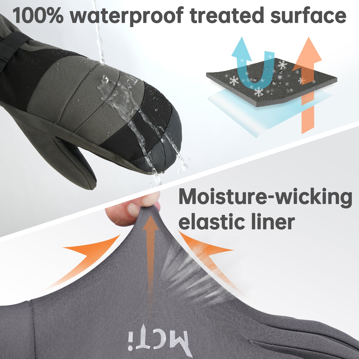 MCTi 2-in-1 Ski Gloves and Fleece Liners - 2 Pairs