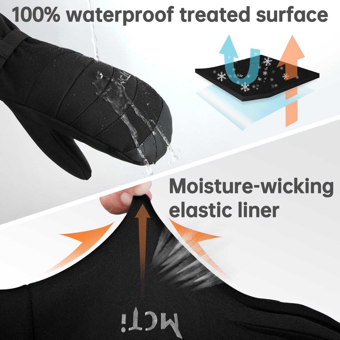 MCTi 2-in-1 Ski Gloves and Fleece Liners - 2 Pairs