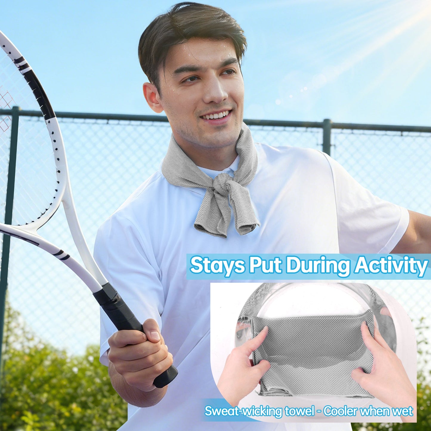 TopAcsy Dual-Action Cooling Neck Wraps, 37”x12” Cooling Towel + 220g Gel Sheet, Neck Coolers for Hot Weather, Ice Pack, Washable Gym Towel TopAcsy