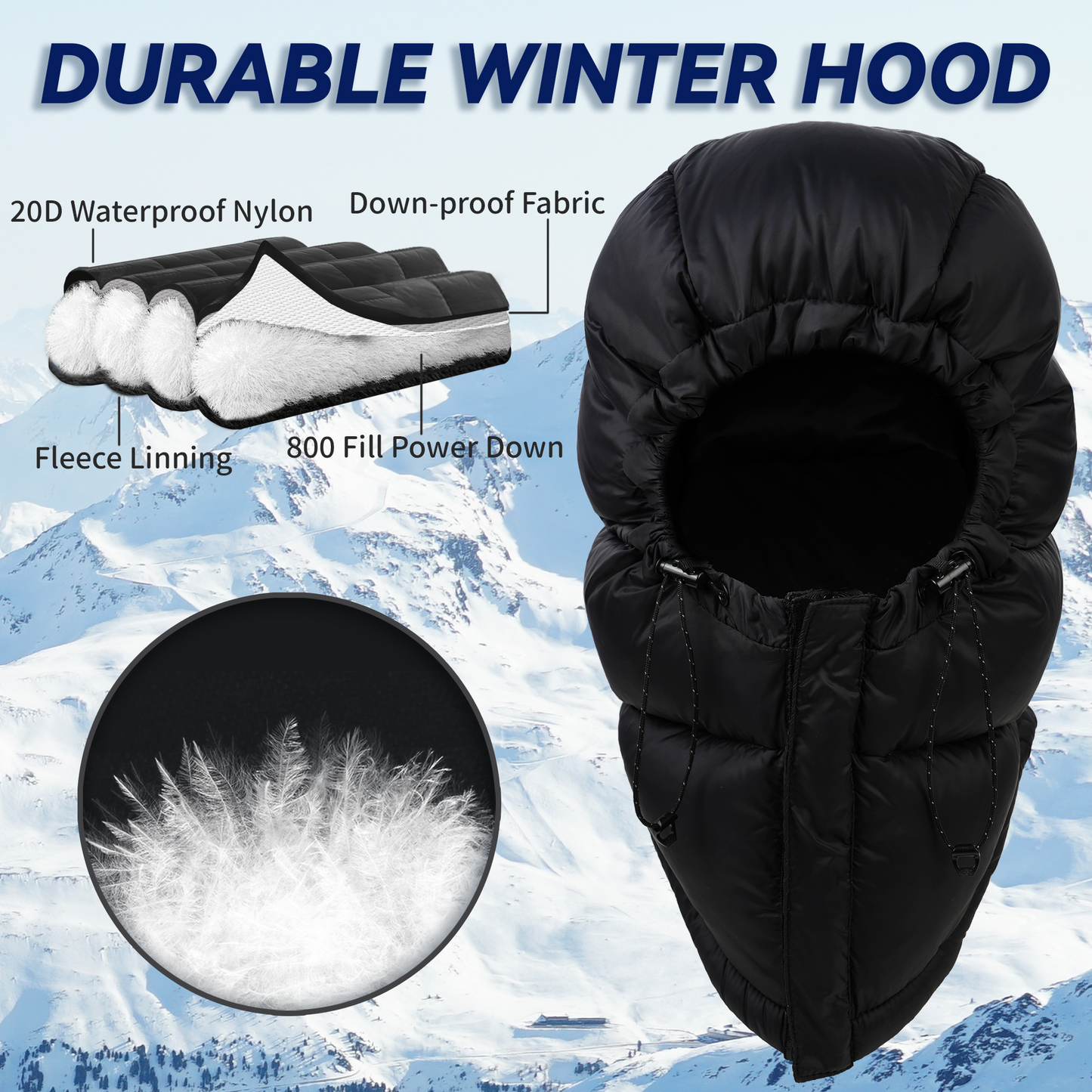 Botack Winter Warm Trapper Hat,Windproof Down Hood for Cold Weather,Ultralight Down Hat for Camping,Hiking,Sleeping Bag