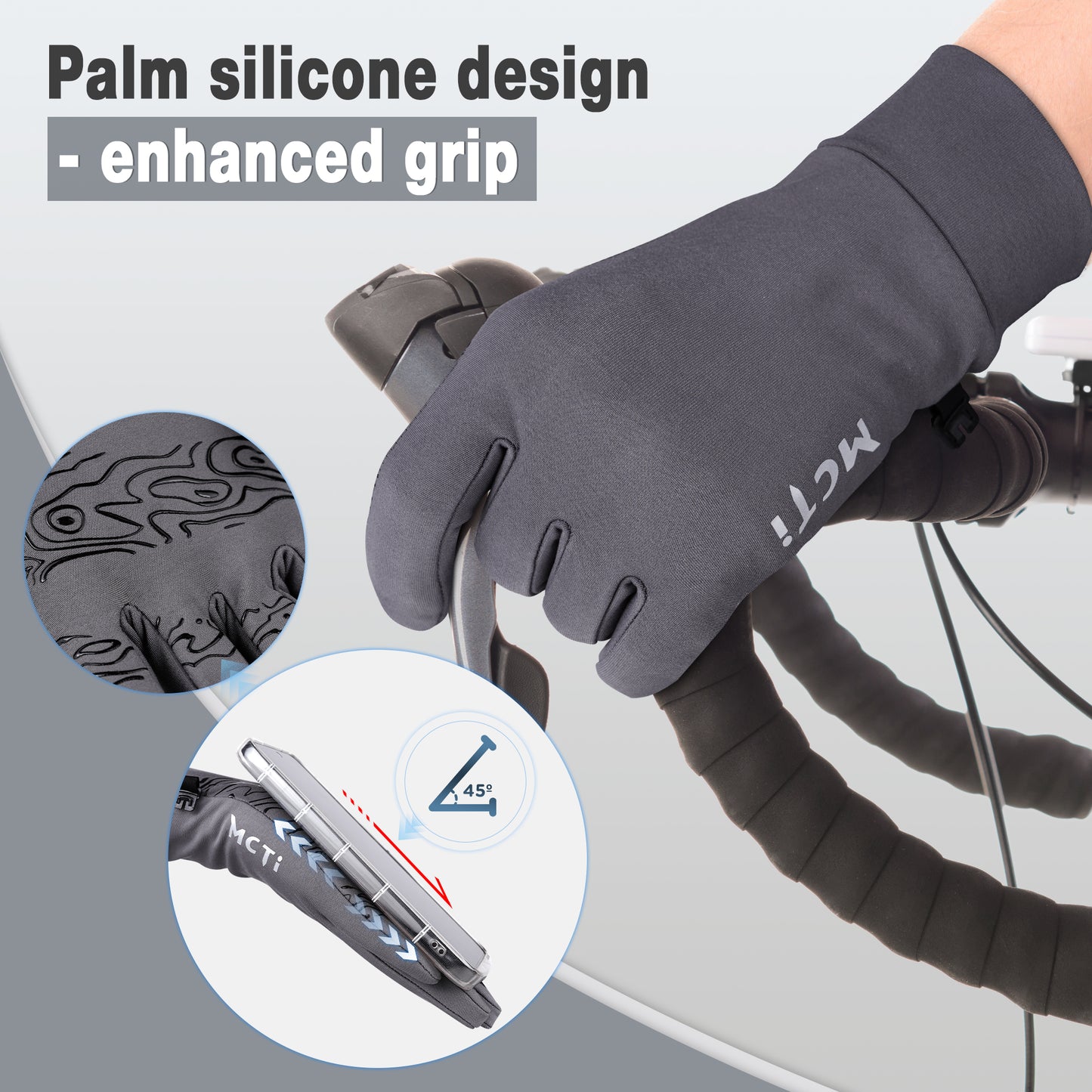 MCTi Lightweight Gloves Liners for Men Women, Touch Screen Gloves with Conductive Microfiber, Palm Silicone, for Running Driving Hiking