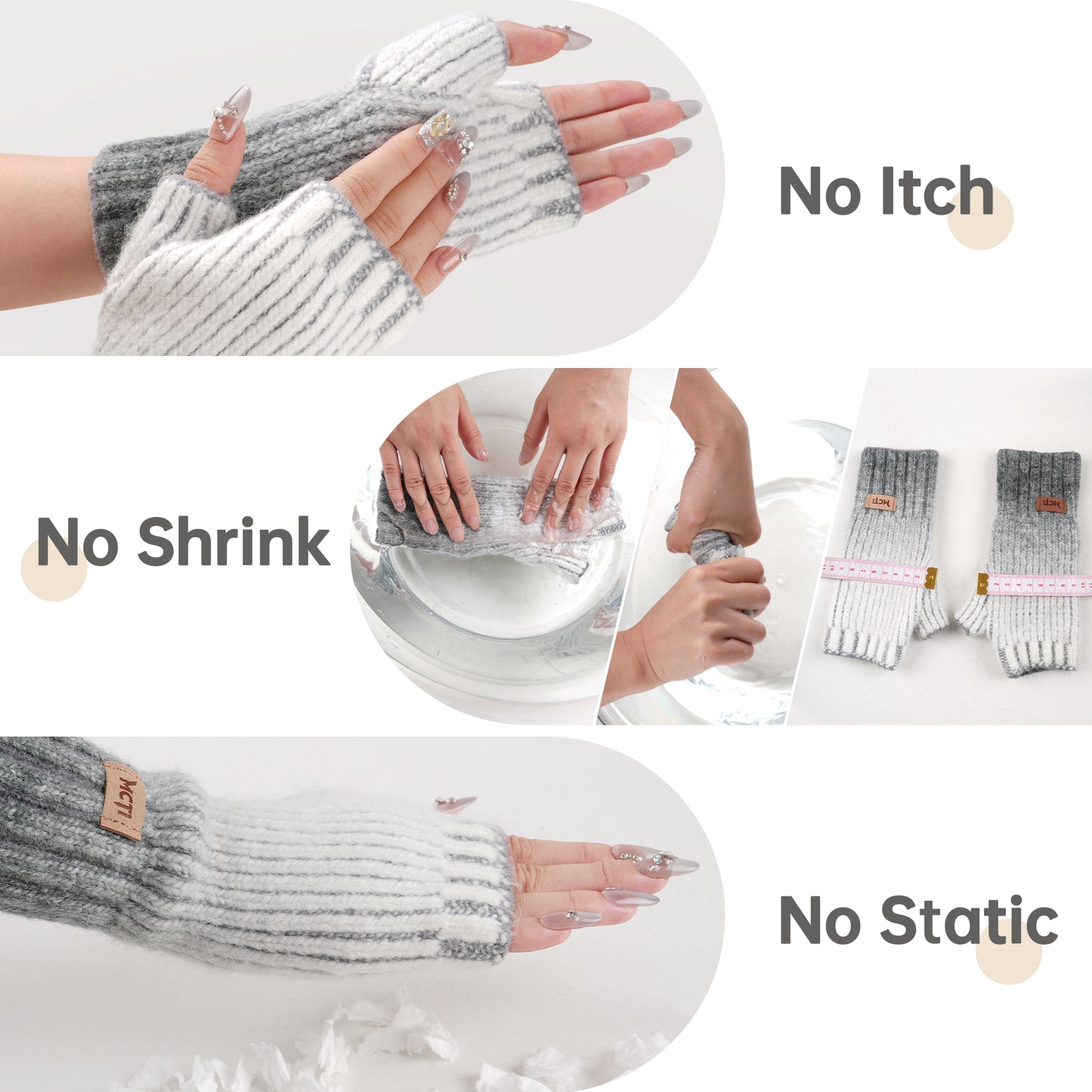 MCTi Winter Gloves for Women, Fingerless Mittens Knitted, Typing Gloves with Long Wrist Cuff, Warm for Cold Weather