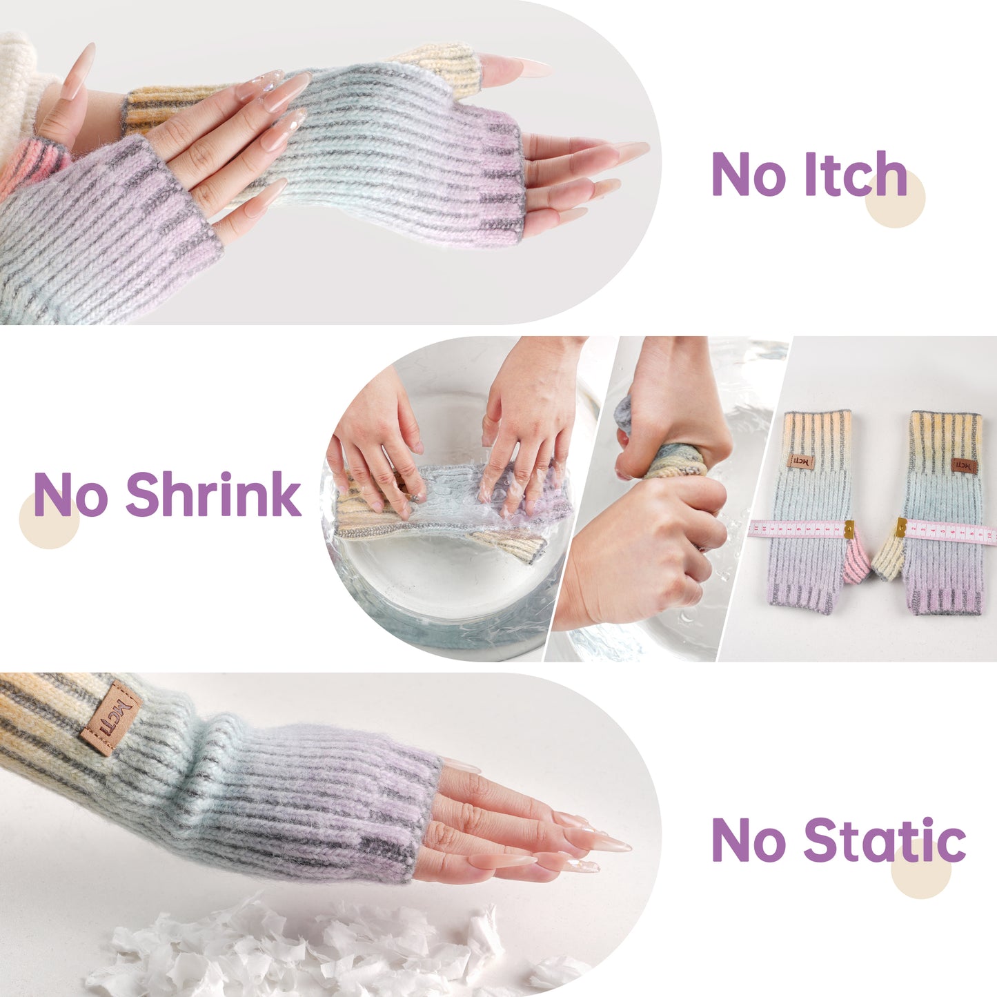 MCTi Winter Gloves for Women, Fingerless Mittens Knitted, Typing Gloves with Long Wrist Cuff, Warm for Cold Weather