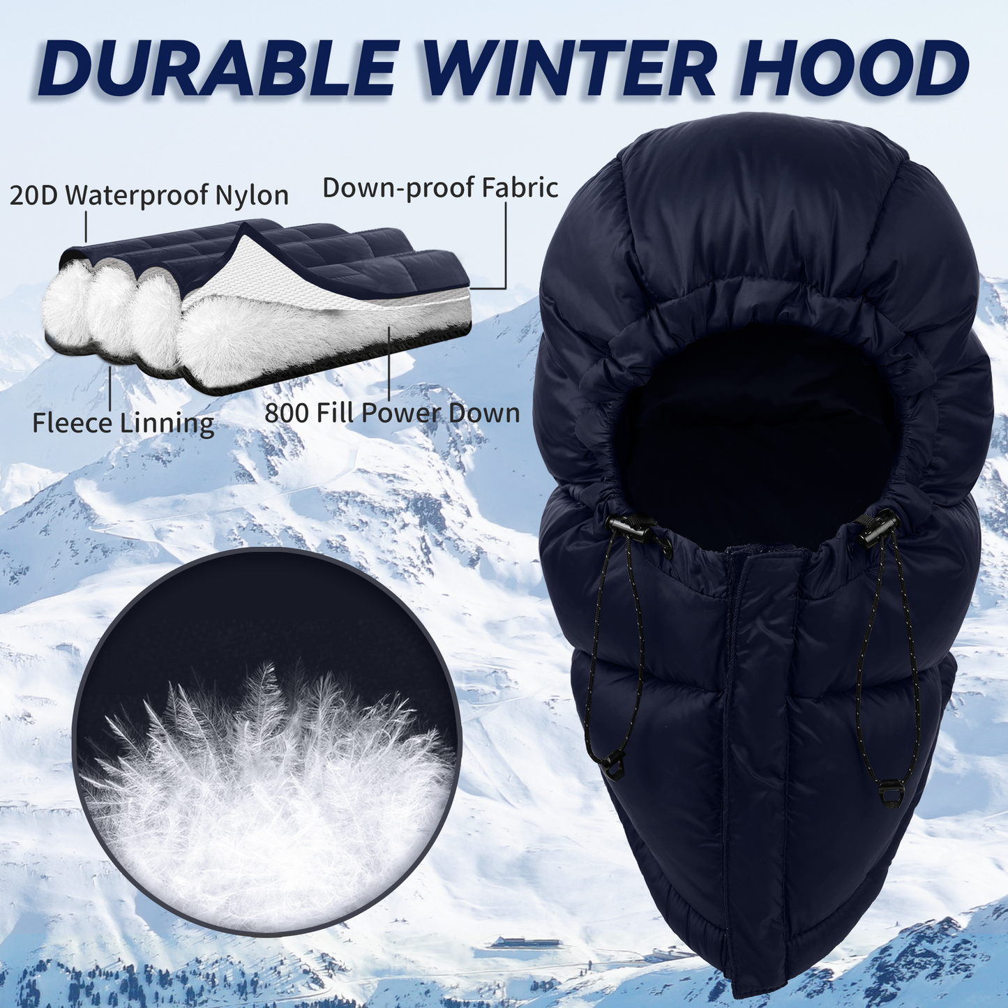 Botack Winter Warm Trapper Hat,Windproof Down Hood for Cold Weather,Ultralight Down Hat for Camping,Hiking,Sleeping Bag