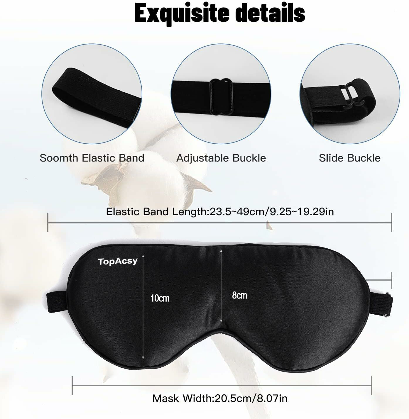 Topacsy Sleep Mask, Silk Eye Mask for Sleeping with Adjustable Strap, Satin Blackout Sleeping Eye Mask for Men&Women, Comfortable Blindfold Eyeshade for Night Sleep(Black) Topacsy