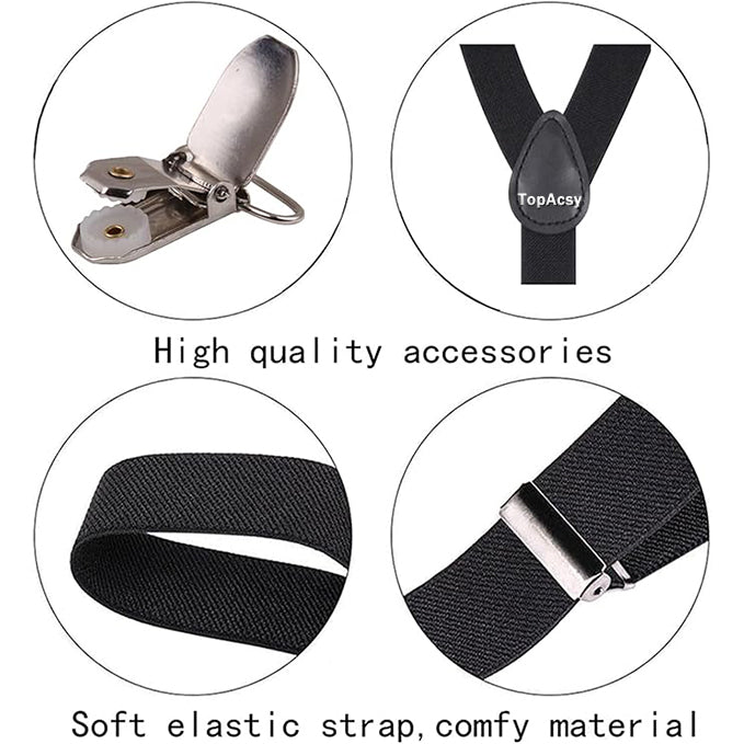 Topacsy Solid Color Mens Suspender with 3 Strong Clips Adjustable Braces Topacsy