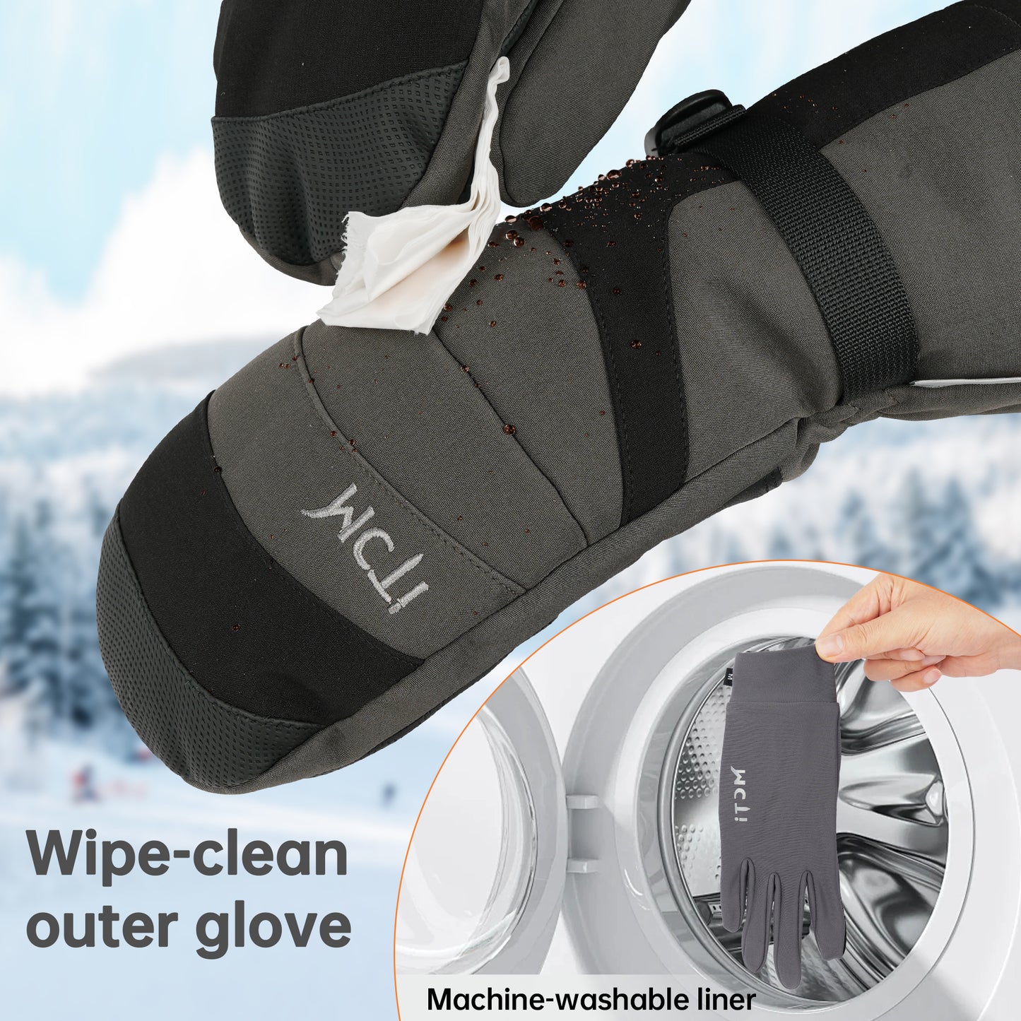 MCTi 2-in-1 Ski Gloves and Fleece Liners - 2 Pairs