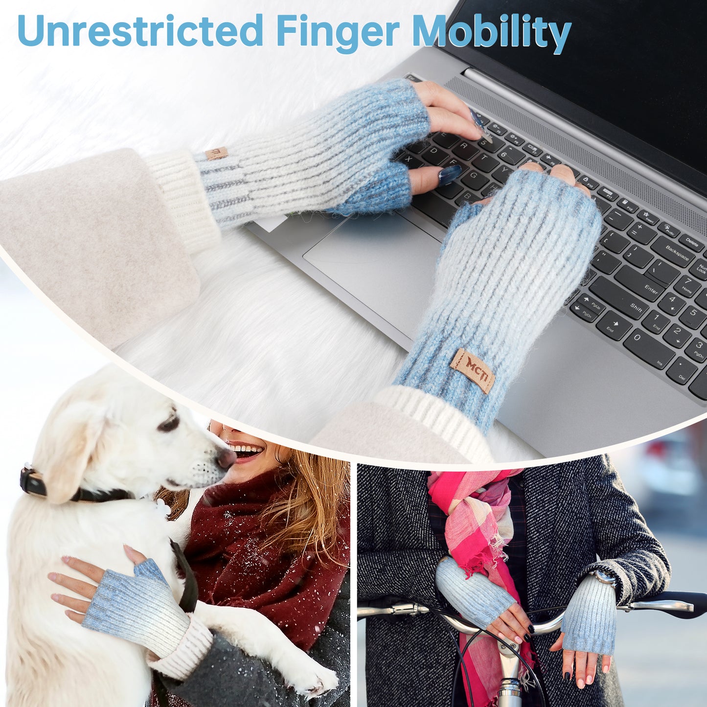 MCTi Winter Gloves for Women, Fingerless Mittens Knitted, Typing Gloves with Long Wrist Cuff, Warm for Cold Weather