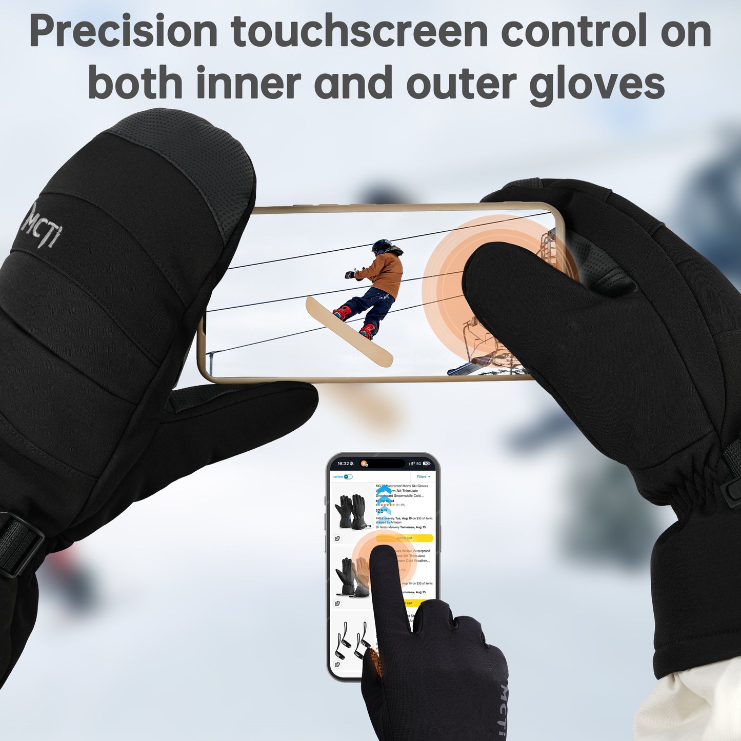 MCTi 2-in-1 Ski Gloves and Fleece Liners - 2 Pairs