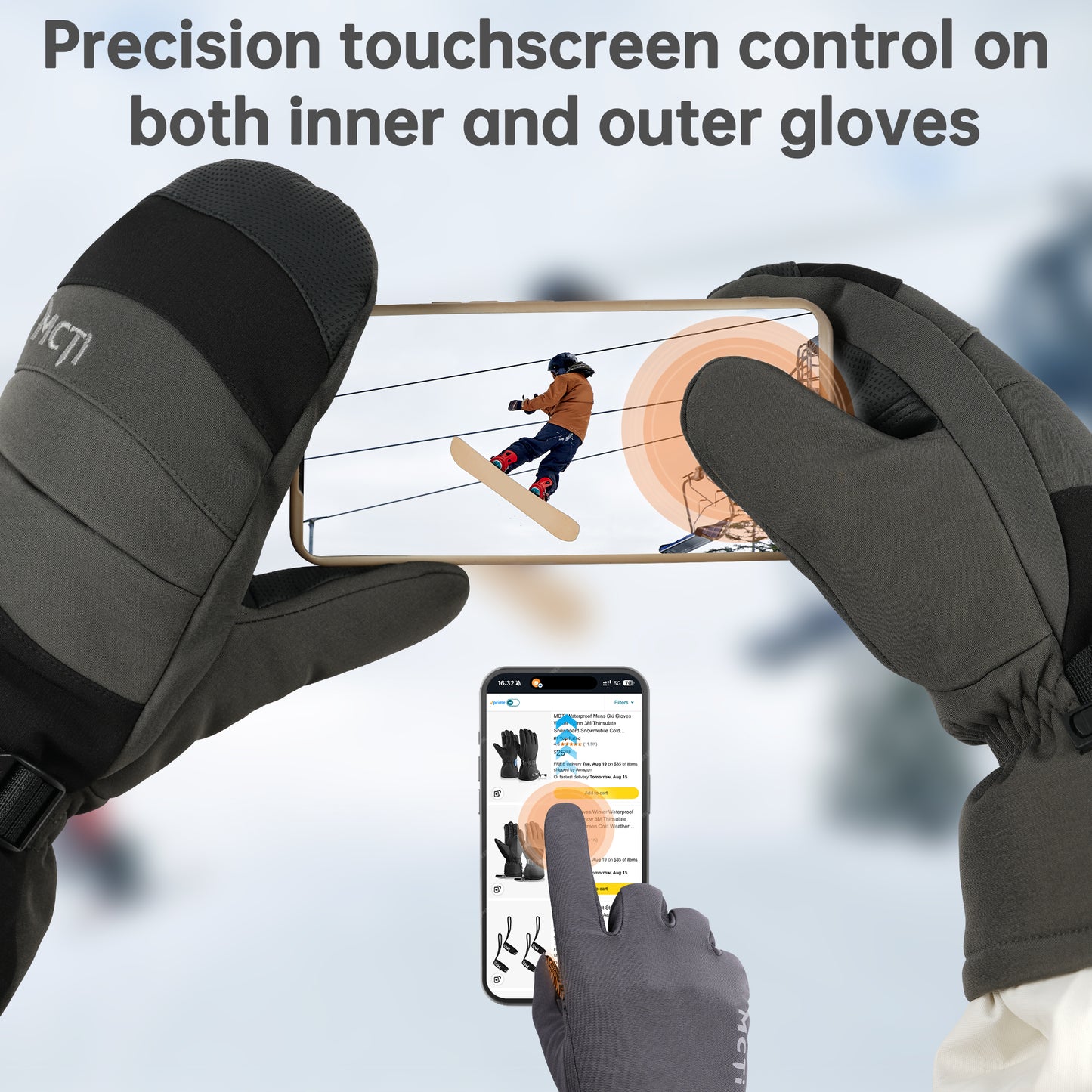 MCTi 2-in-1 Ski Gloves and Fleece Liners - 2 Pairs