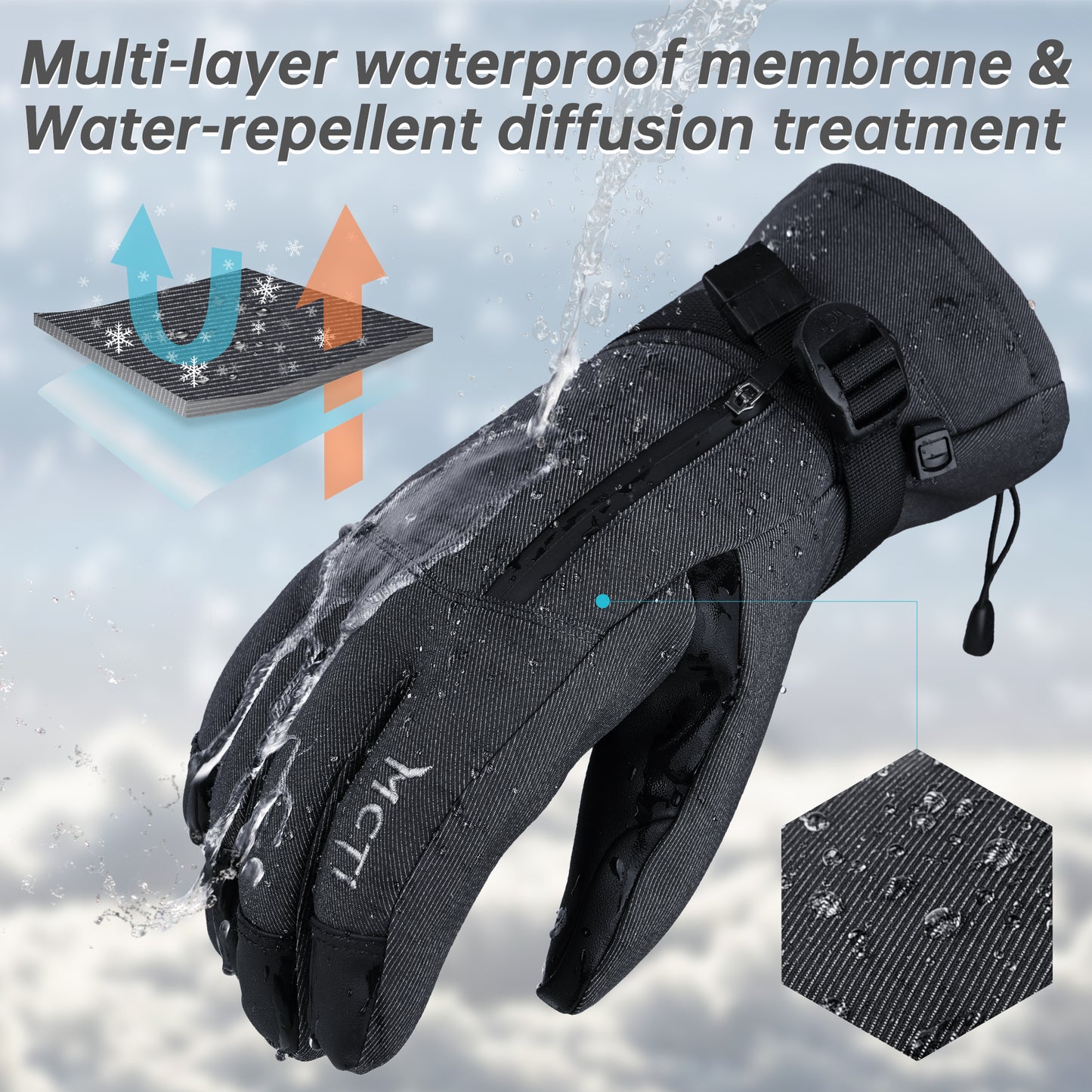 MCTi Pro Wrist Support Ski Gloves for Men, Winter Snowboard Gloves with Wrist Guard, Waterproof, 3M Thinsulate Warm, High Abrasion Resistance