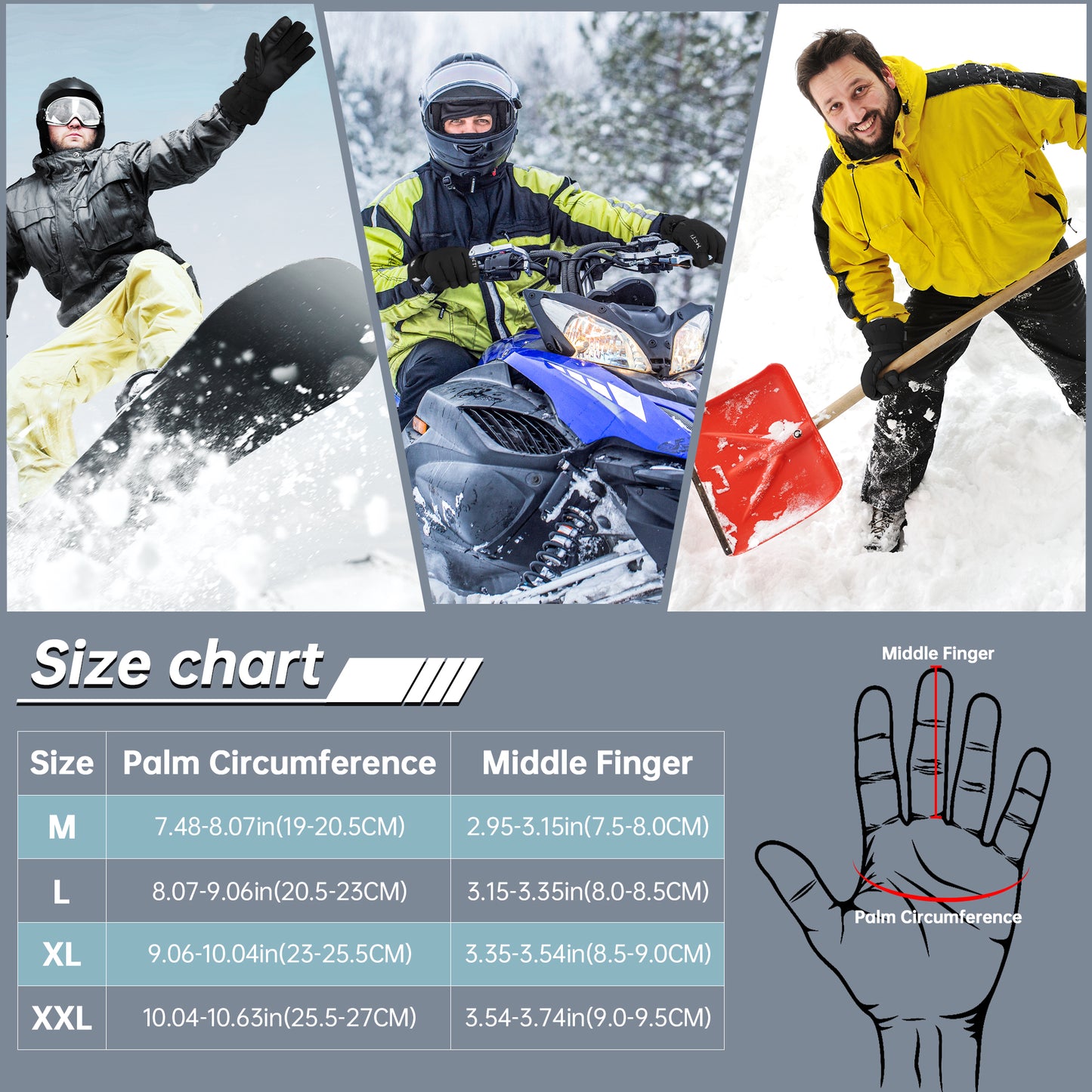 MCTi Pro Wrist Support Ski Gloves for Men, Winter Snowboard Gloves with Wrist Guard, Waterproof, 3M Thinsulate Warm, High Abrasion Resistance