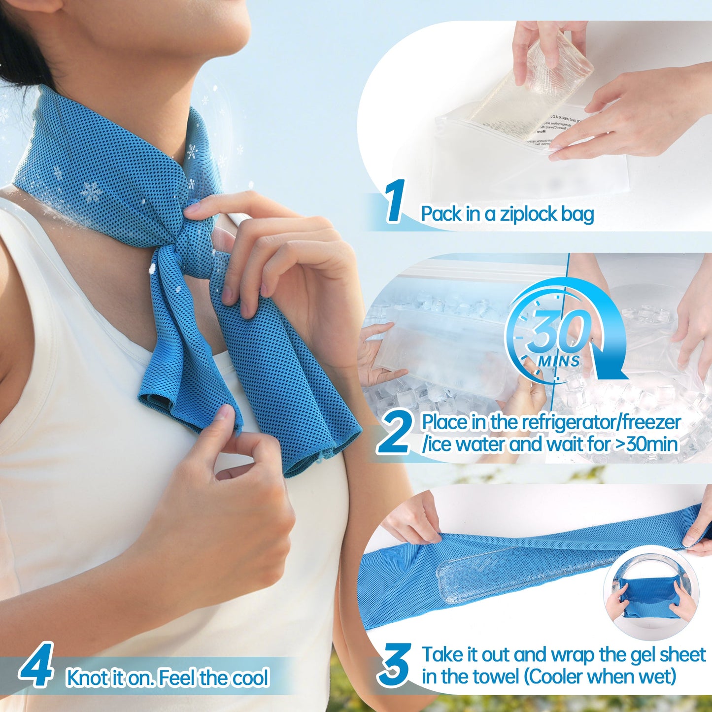 TopAcsy Dual-Action Cooling Neck Wraps, 37”x12” Cooling Towel + 220g Gel Sheet, Neck Coolers for Hot Weather, Ice Pack, Washable Gym Towel TopAcsy