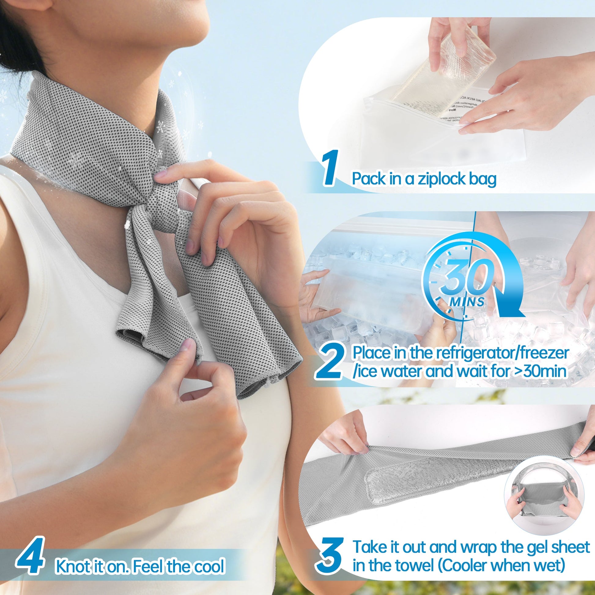 ToAcsy Dual-Action Cooling Neck Wraps, 37”x12” Cooling Towel + 220g Gel Sheet, Neck Coolers for Hot Weather, Ice Pack, Washable Gym Towel (2 Sets) TopAcsy