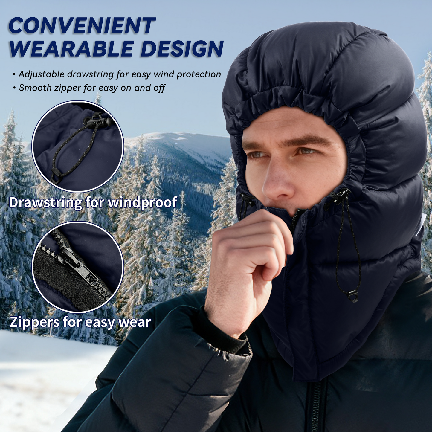Botack Winter Warm Trapper Hat,Windproof Down Hood for Cold Weather,Ultralight Down Hat for Camping,Hiking,Sleeping Bag
