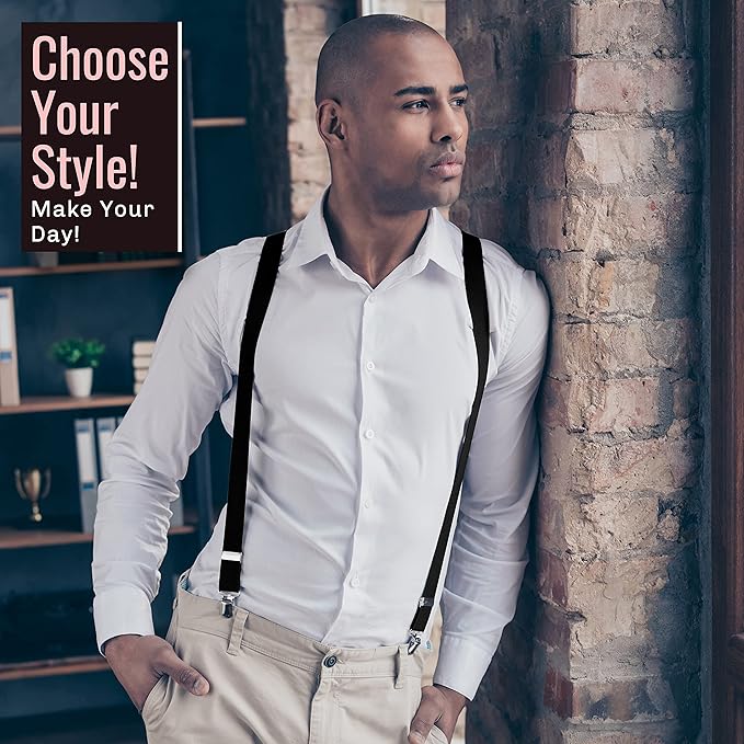 Topacsy Solid Color Mens Suspender with 3 Strong Clips Adjustable Braces Topacsy