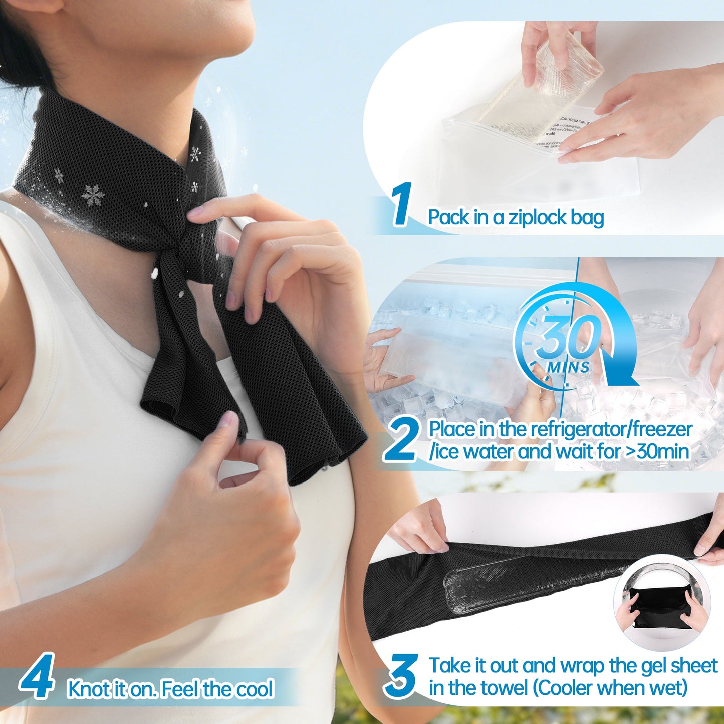 TopAcsy Dual-Action Cooling Neck Wraps, 37”x12” Cooling Towel + 220g Gel Sheet, Neck Coolers for Hot Weather, Ice Pack, Washable Gym Towel TopAcsy