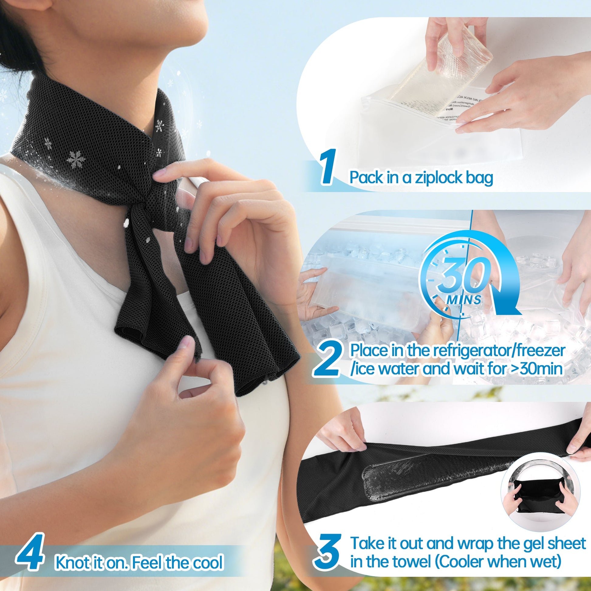TopAcsy Dual-Action Cooling Neck Wraps, 37”x12” Cooling Towel + 220g Gel Sheet, Neck Coolers for Hot Weather, Ice Pack, Washable Gym Towel TopAcsy