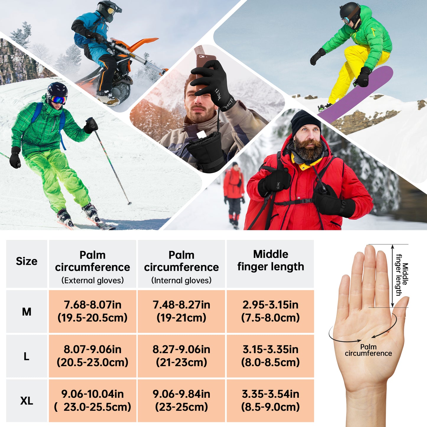 MCTi 2-in-1 Ski Gloves and Fleece Liners - 2 Pairs