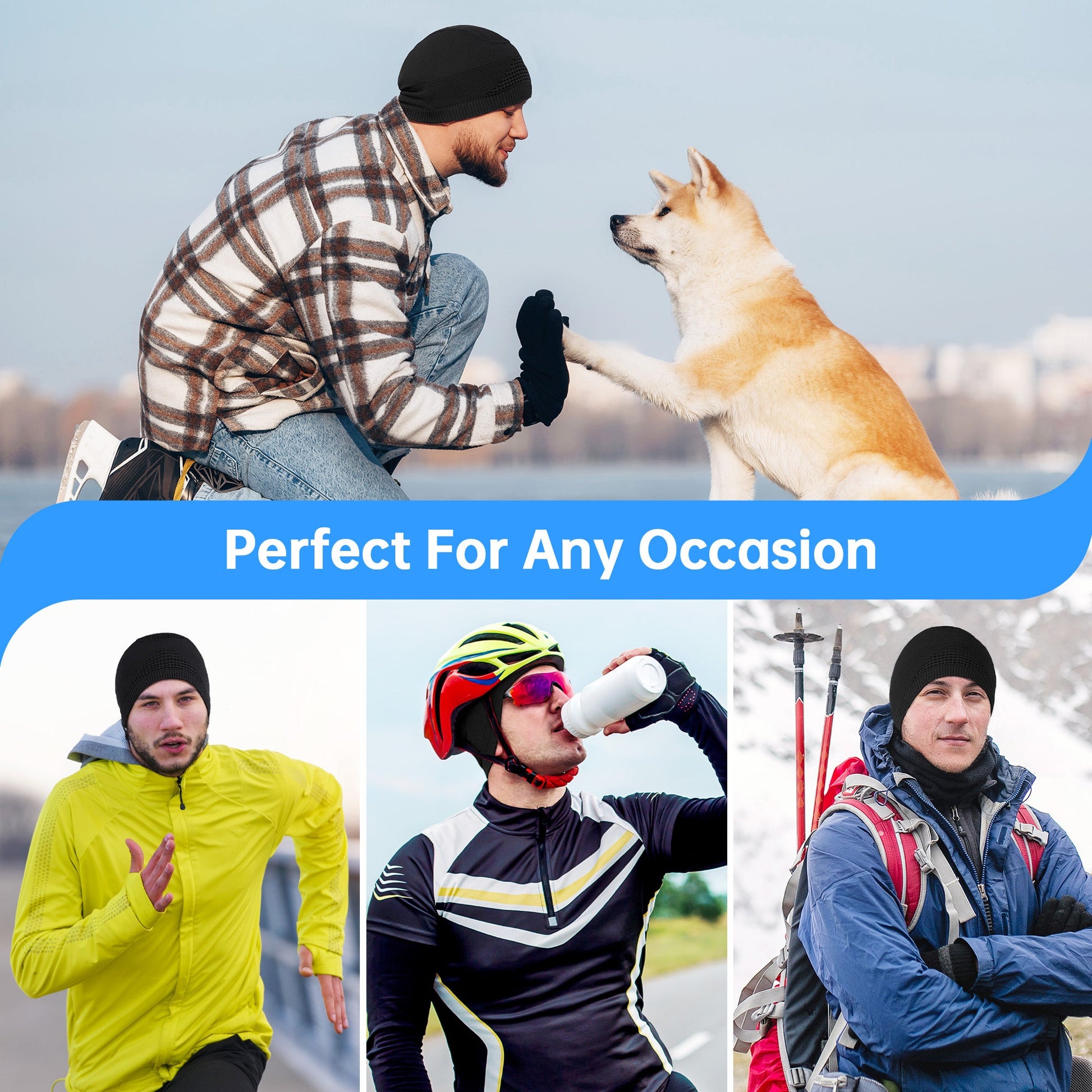 KINEED Mens Beanie Skull Caps for Men Women Thermal Helmet Liner Winter Running Hat for Skiing Hiking Outdoor Sports（副本） Kineed