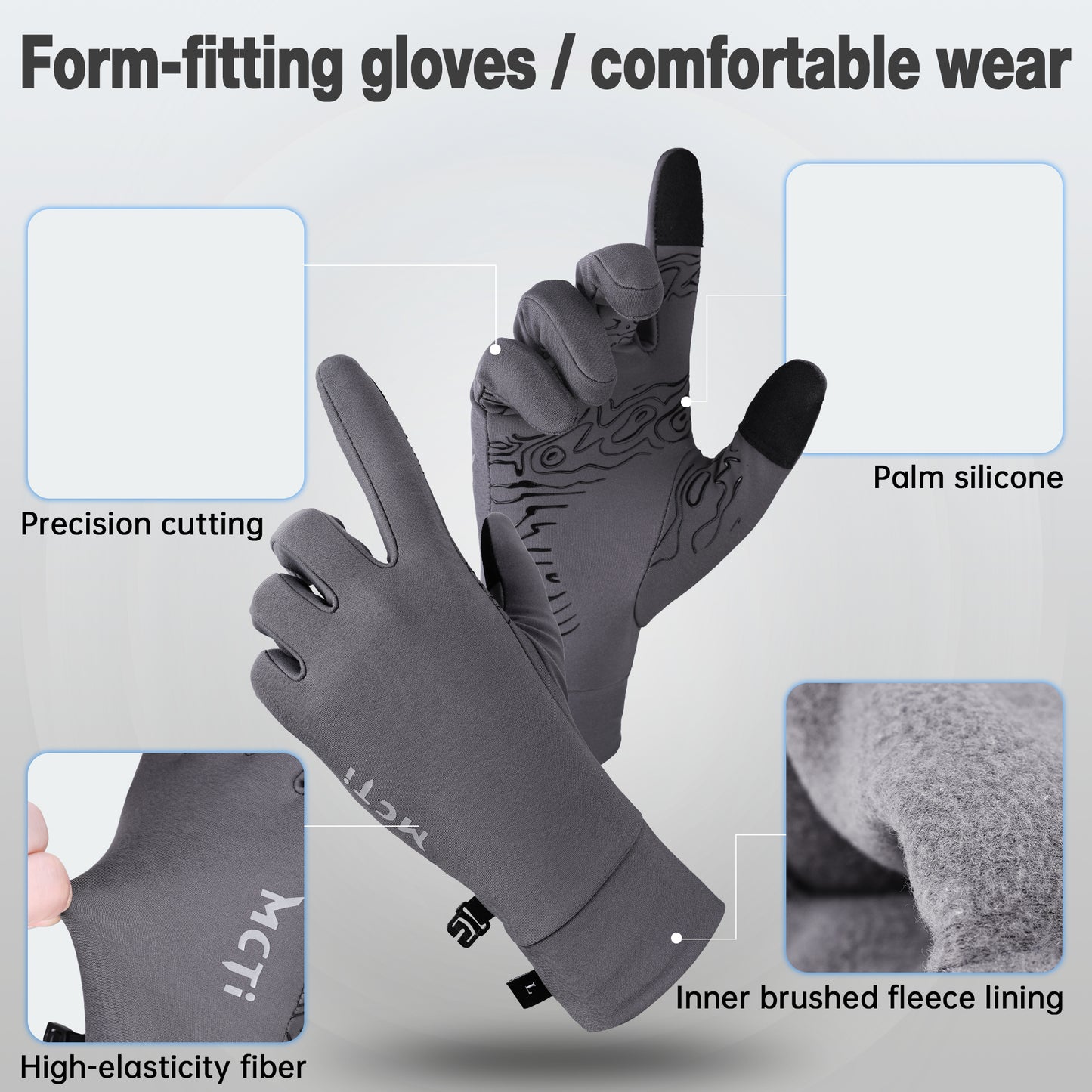 MCTi Lightweight Gloves Liners for Men Women, Touch Screen Gloves with Conductive Microfiber, Palm Silicone, for Running Driving Hiking